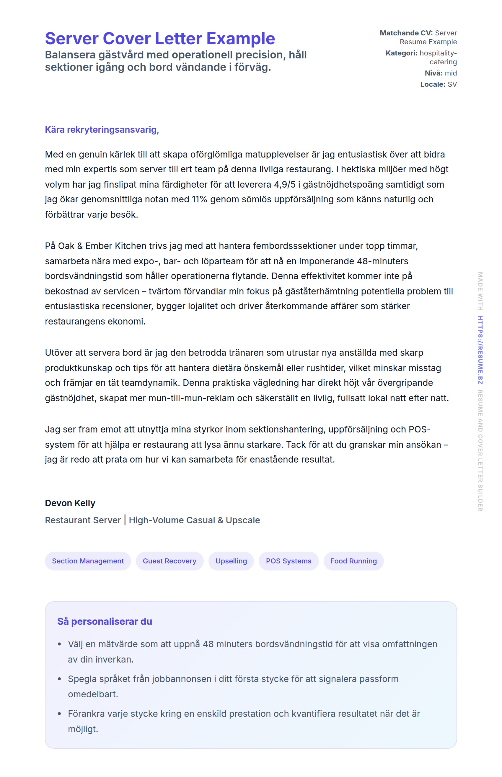 Förhandsgranskning av motivationsbrev för Server Cover Letter Example