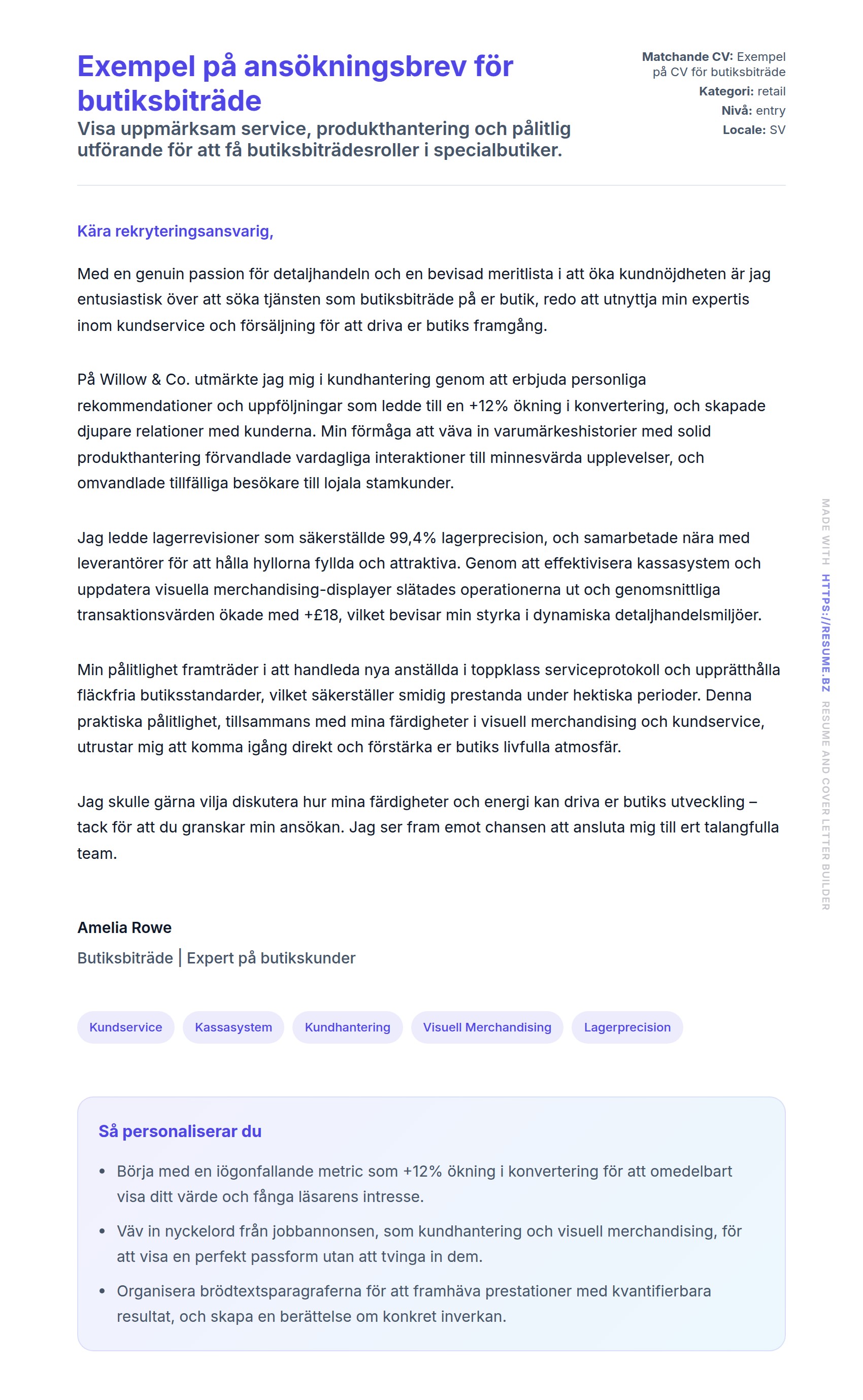 Förhandsgranskning av motivationsbrev för Exempel på ansökningsbrev för butiksbiträde