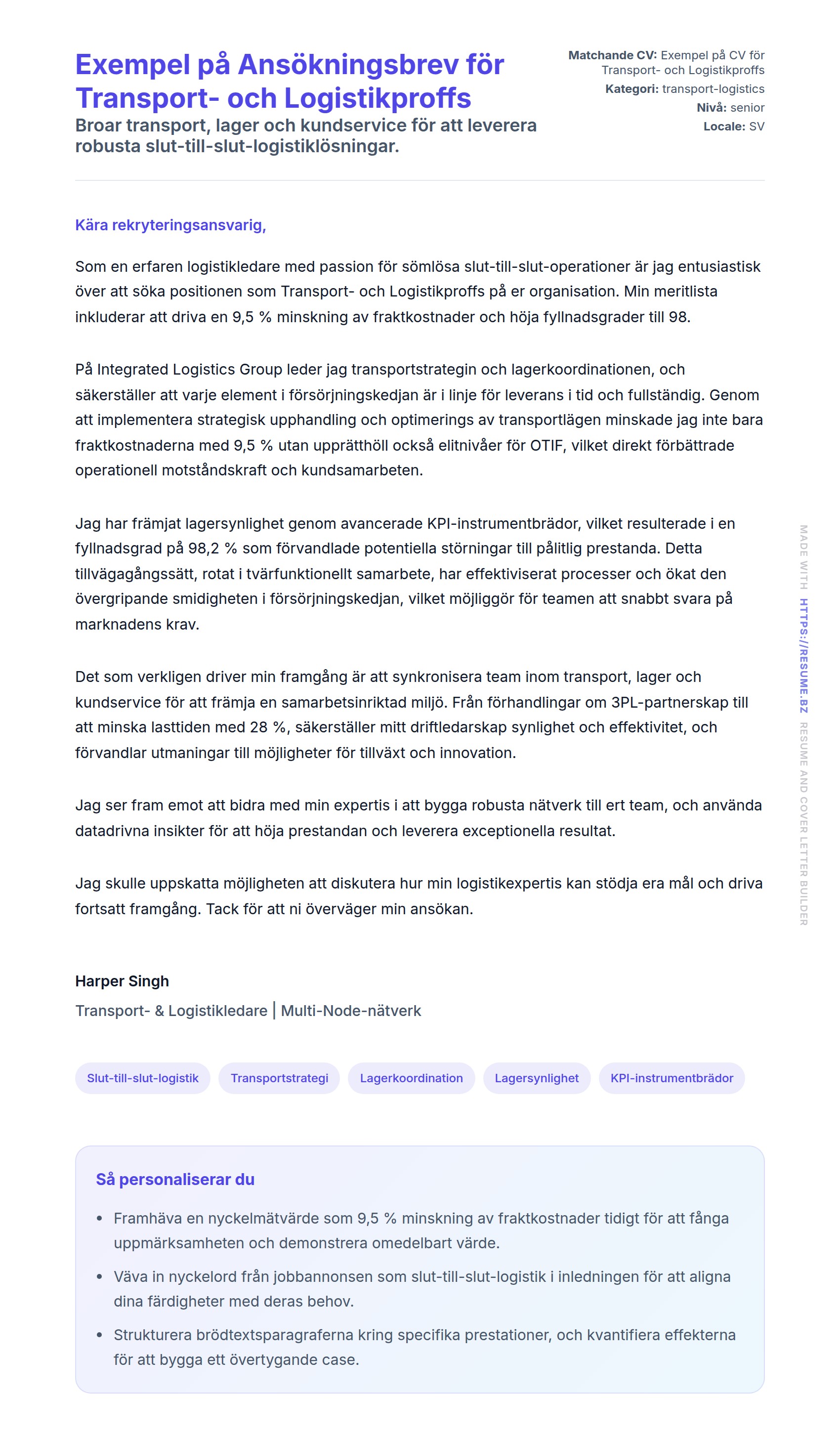 Förhandsgranskning av motivationsbrev för Exempel på Ansökningsbrev för Transport- och Logistikproffs