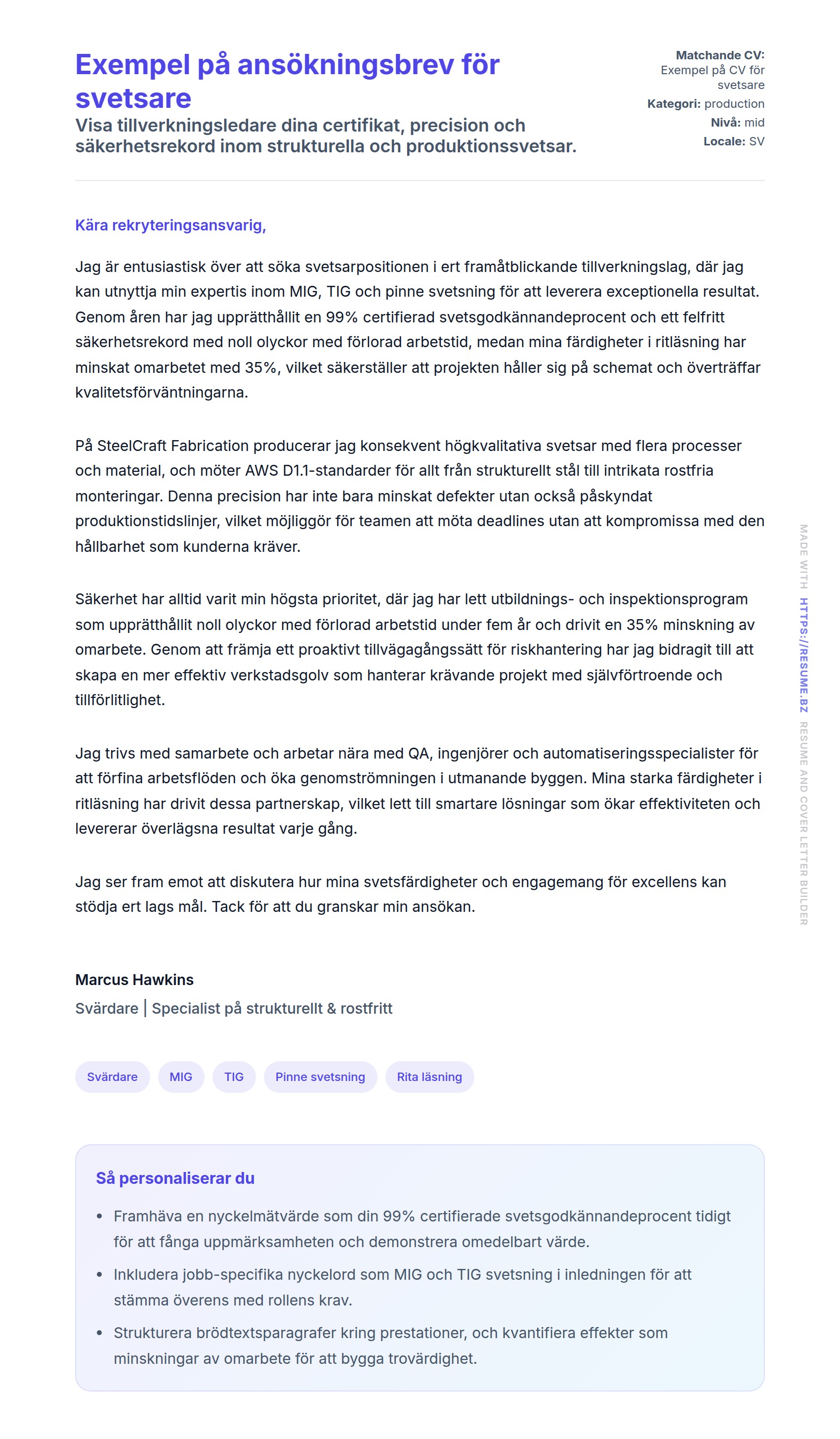 Förhandsgranskning av motivationsbrev för Exempel på ansökningsbrev för svetsare