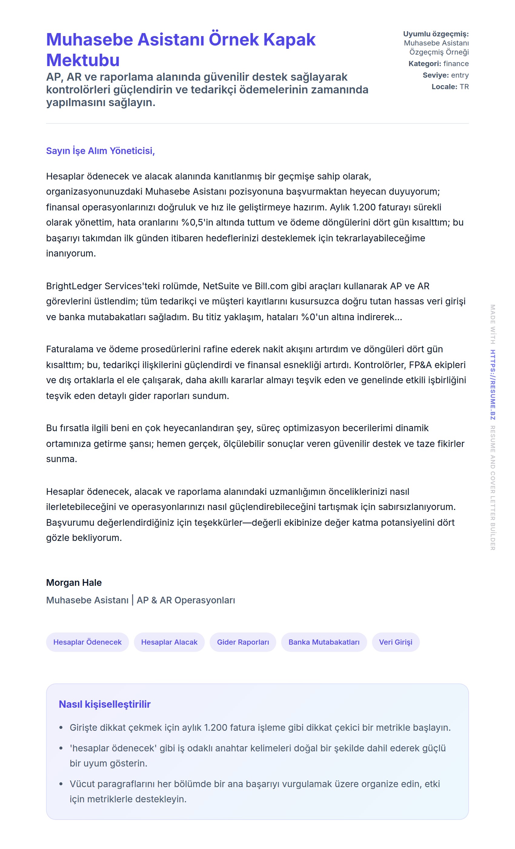 Kapak Mektubu önizlemesi Muhasebe Asistanı Örnek Kapak Mektubu için
