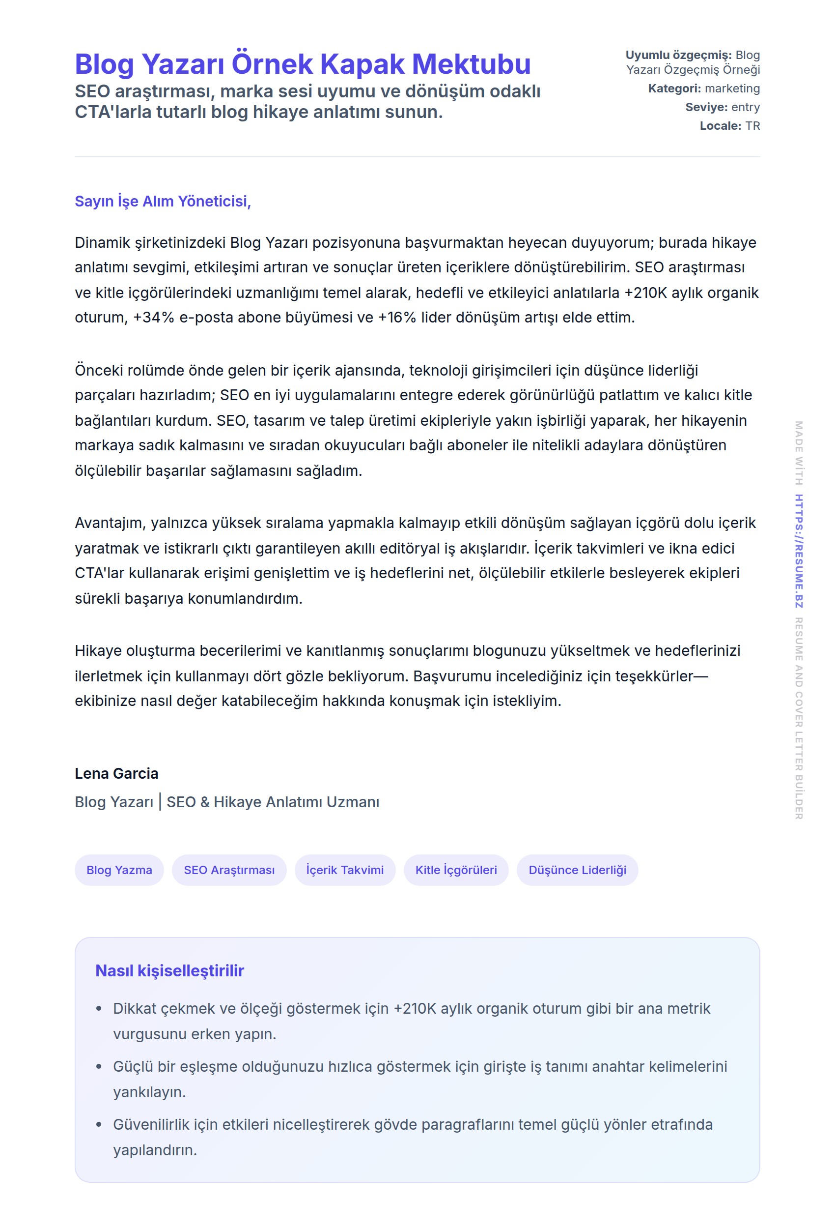 Kapak Mektubu önizlemesi Blog Yazarı Örnek Kapak Mektubu için