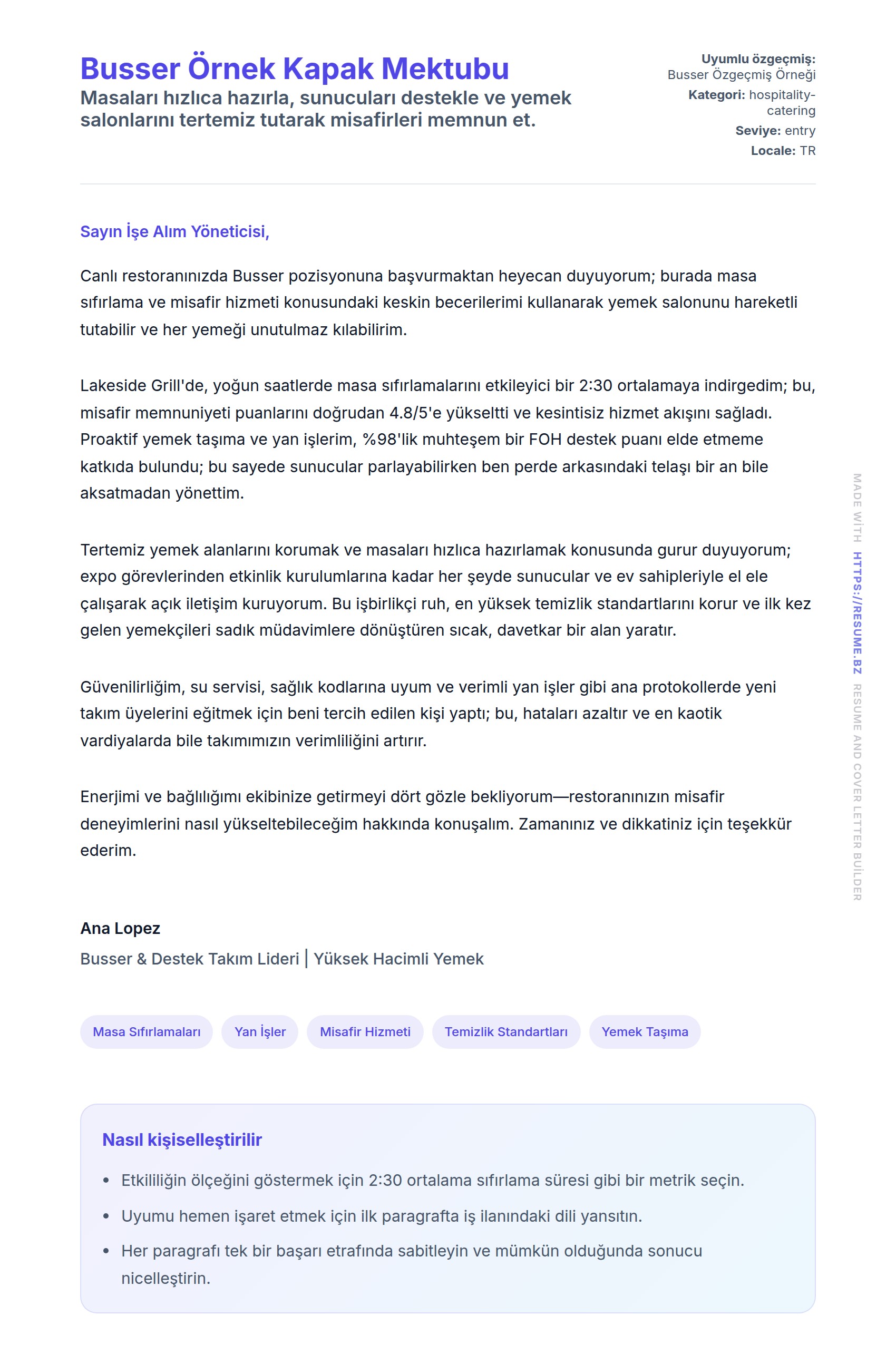 Busser Örnek Kapak Mektubu