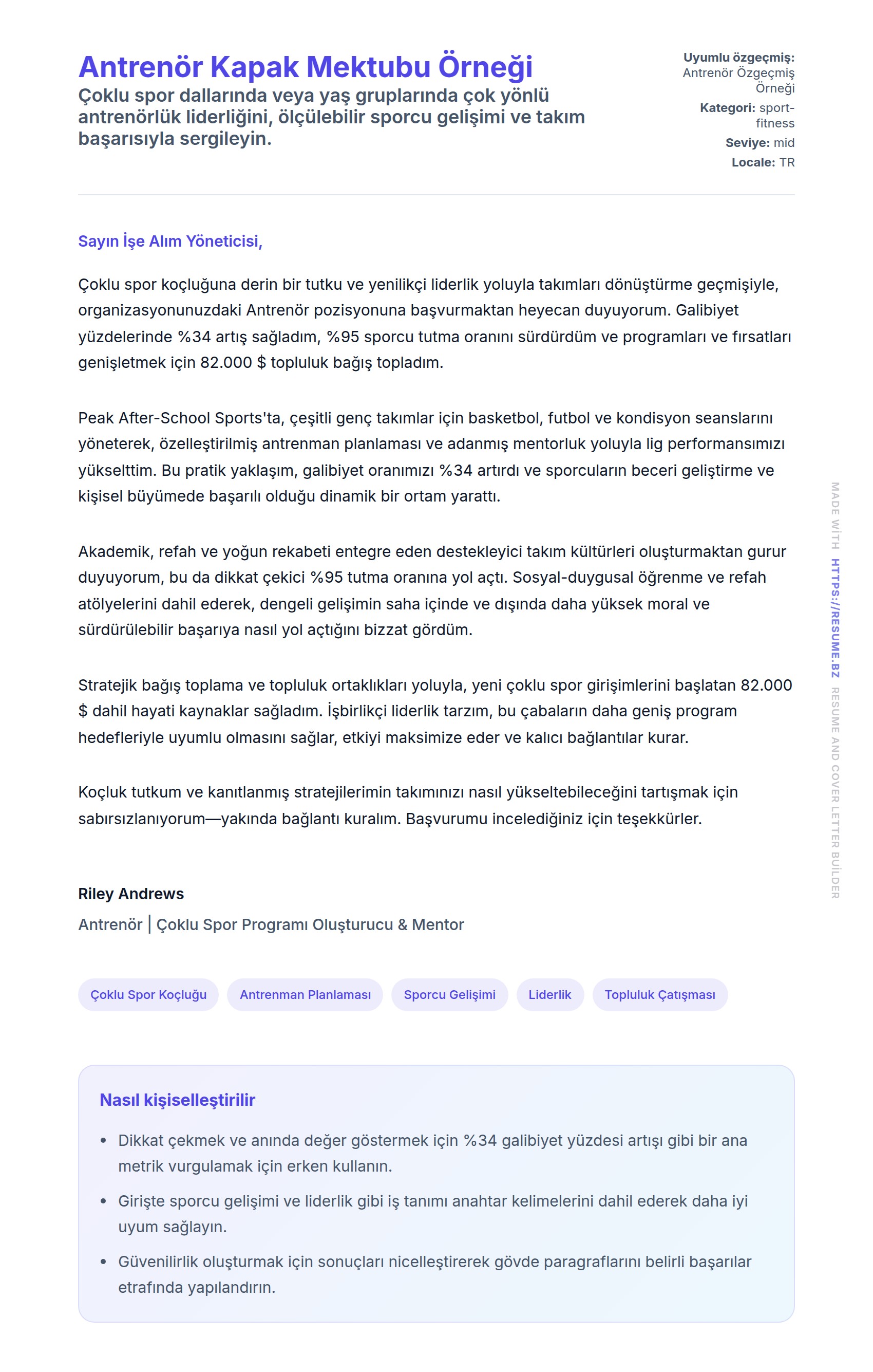 Kapak Mektubu önizlemesi Antrenör Kapak Mektubu Örneği için