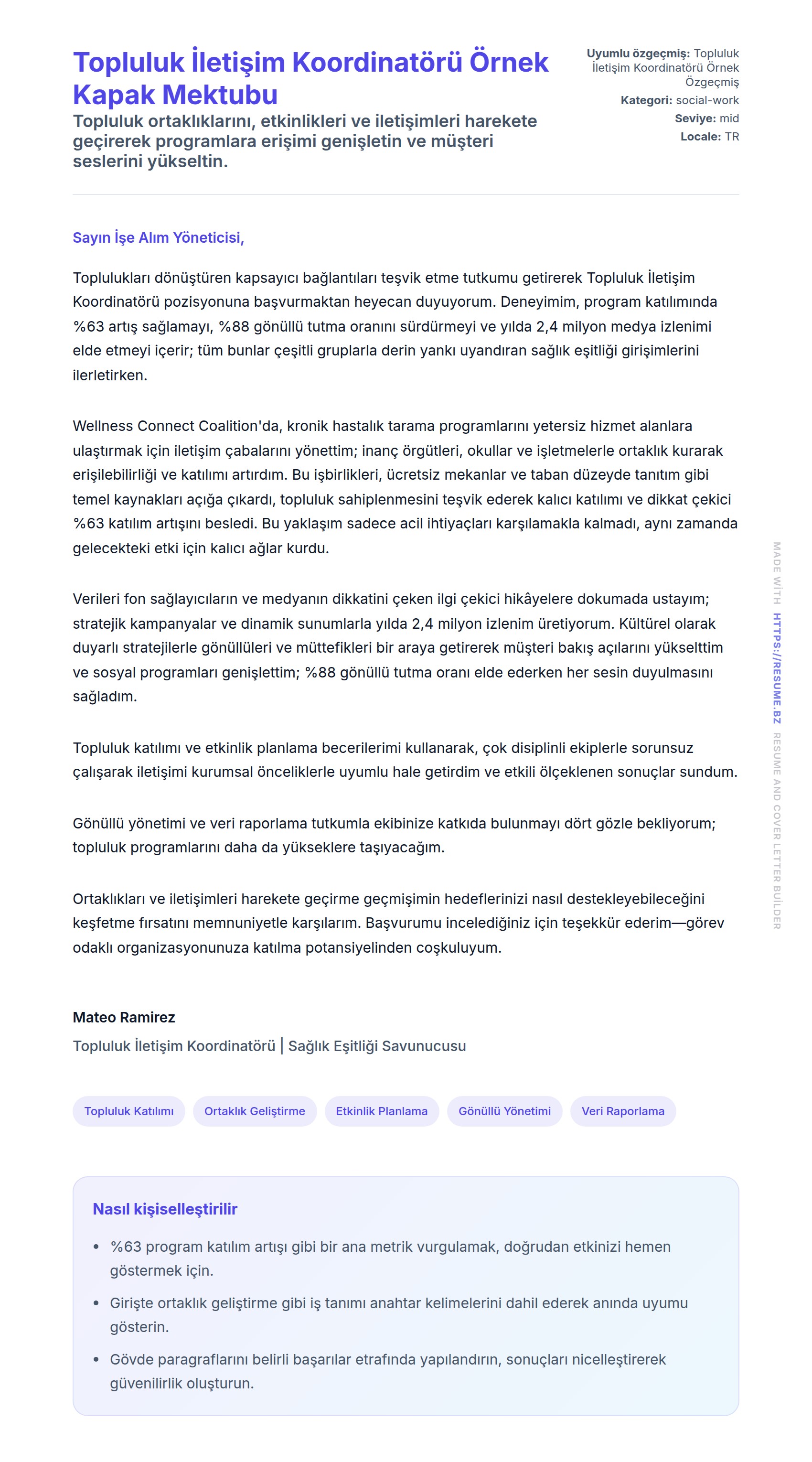 Kapak Mektubu önizlemesi Topluluk İletişim Koordinatörü Örnek Kapak Mektubu için