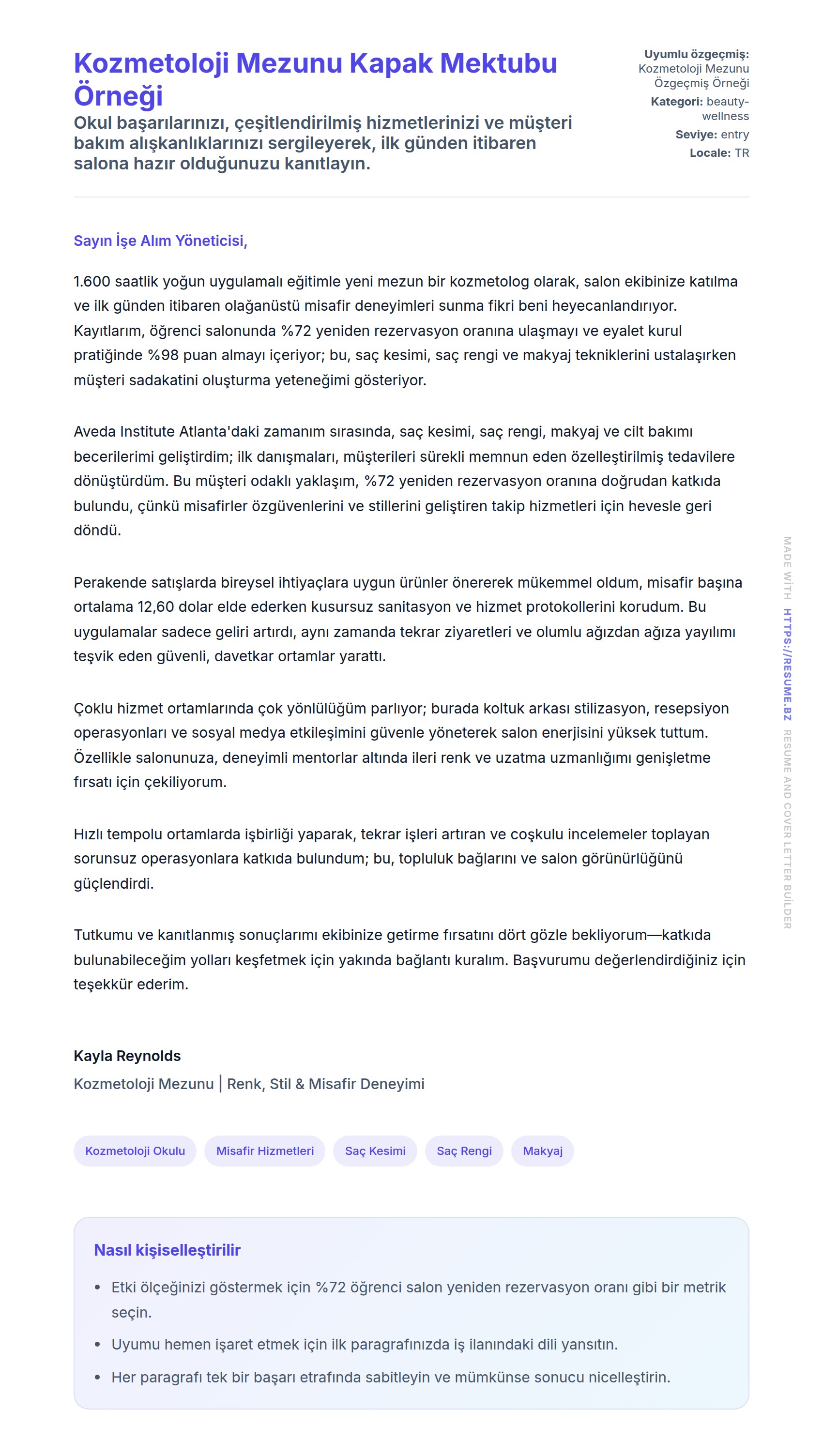 Kapak Mektubu önizlemesi Kozmetoloji Mezunu Kapak Mektubu Örneği için