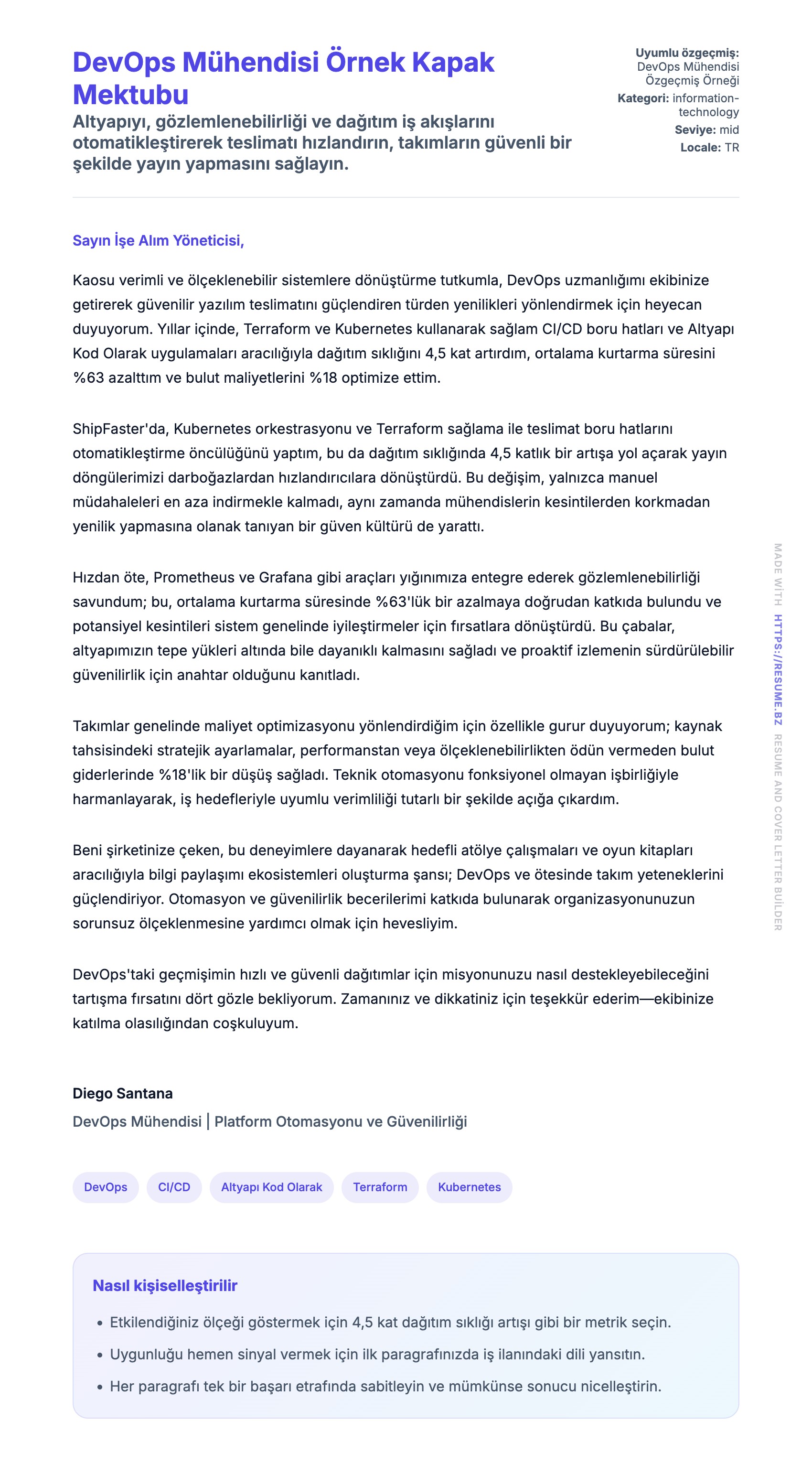 Kapak Mektubu önizlemesi DevOps Mühendisi Örnek Kapak Mektubu için