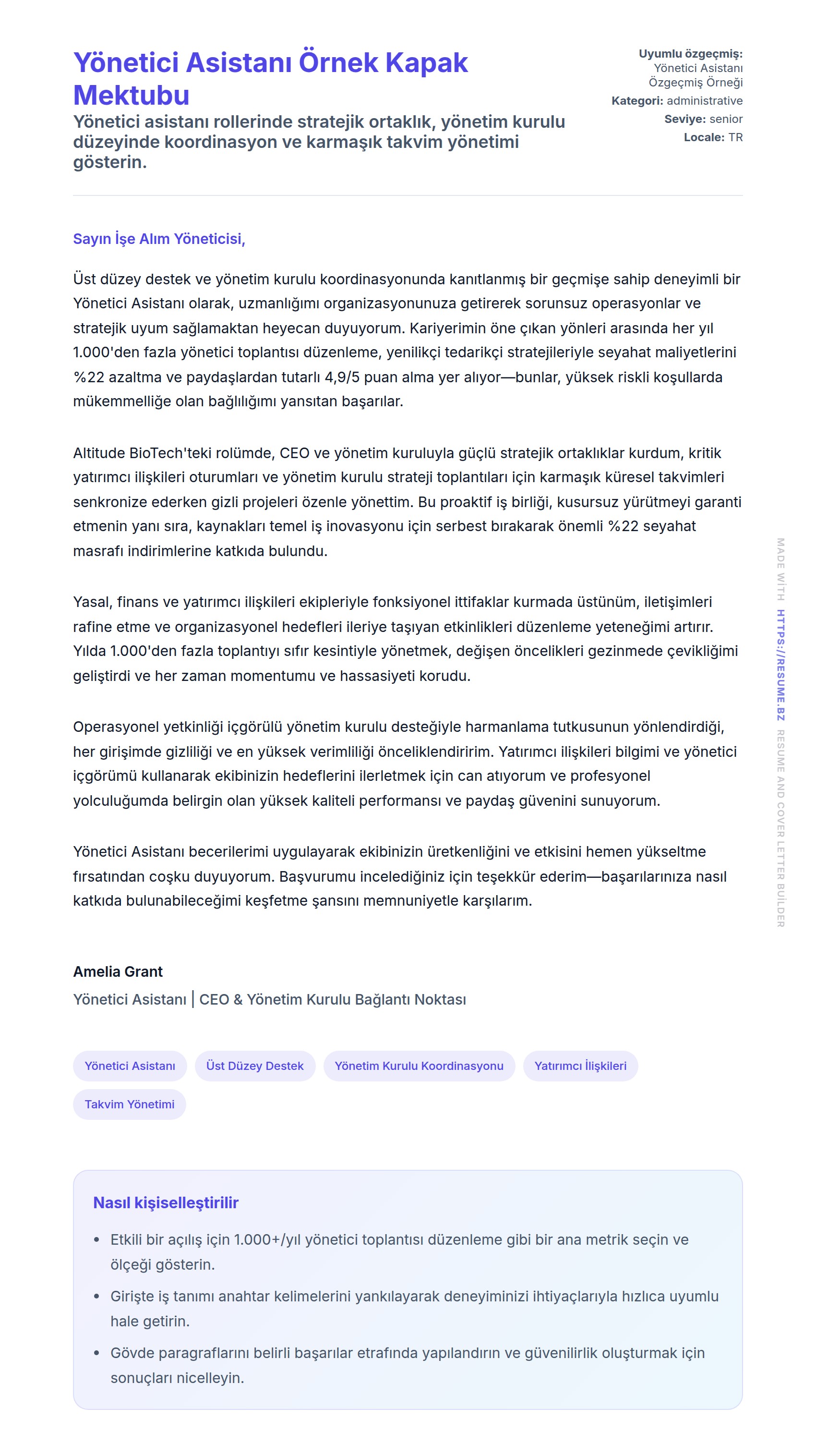 Kapak Mektubu önizlemesi Yönetici Asistanı Örnek Kapak Mektubu için