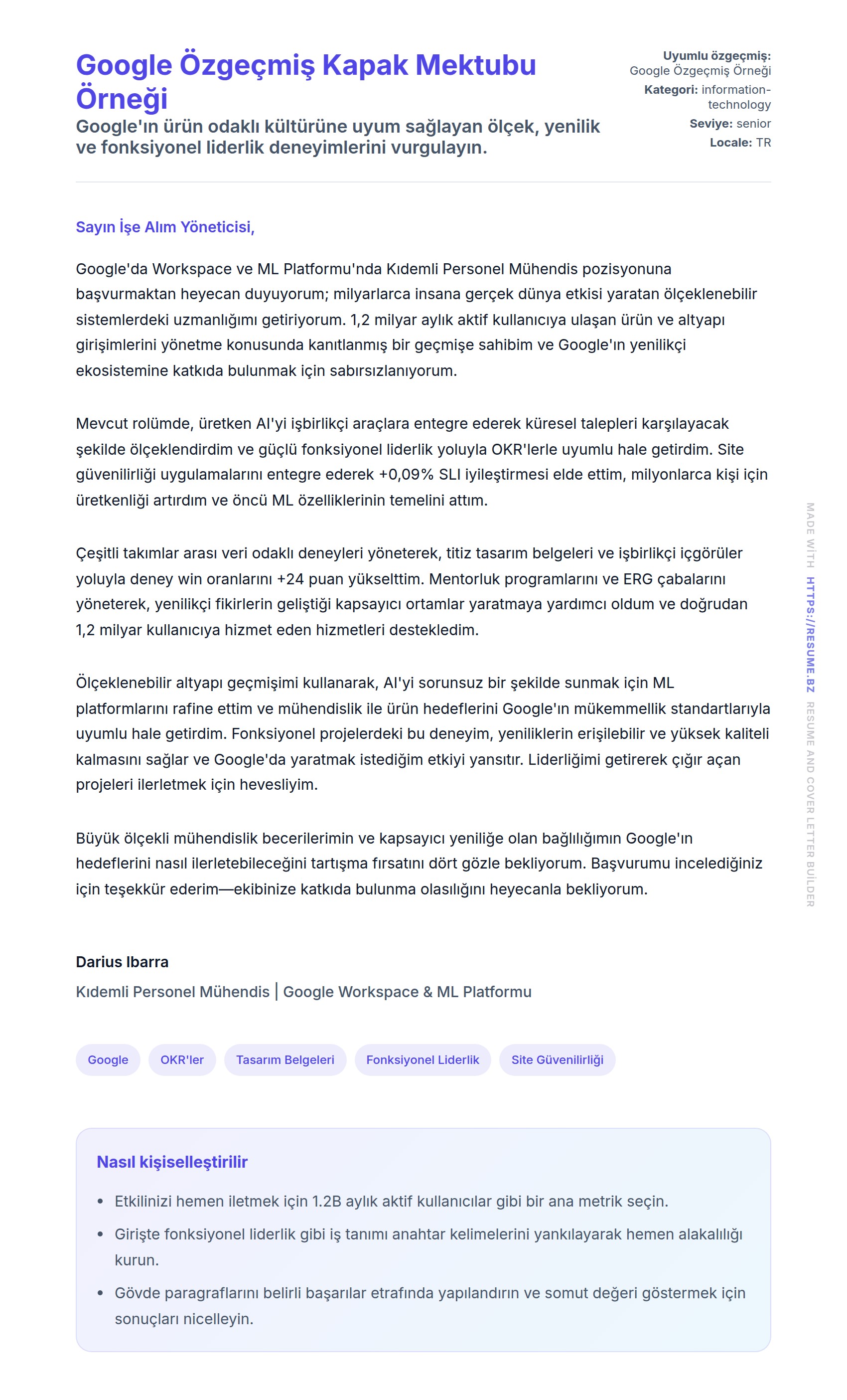 Kapak Mektubu önizlemesi Google Özgeçmiş Kapak Mektubu Örneği için