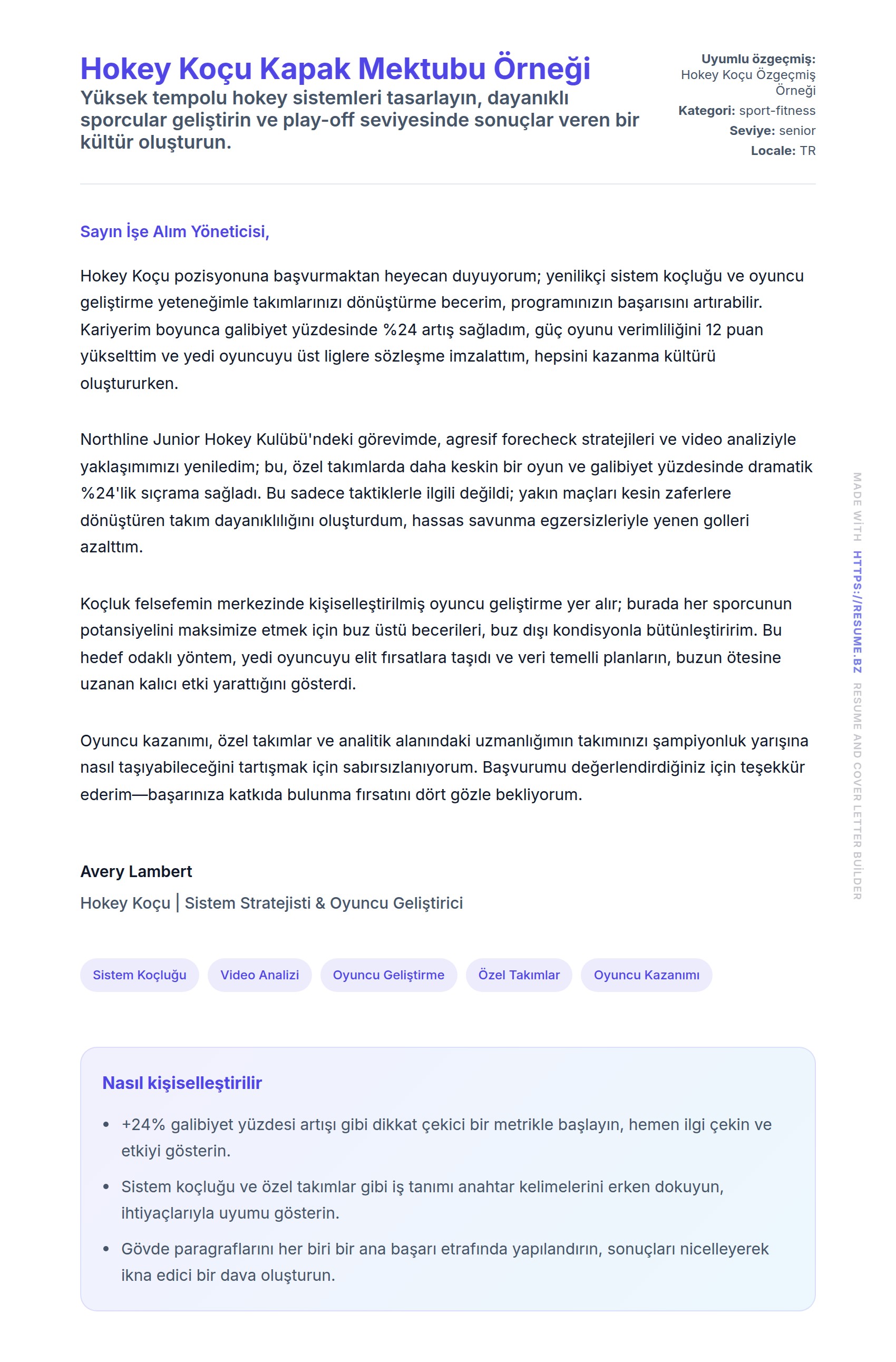 Kapak Mektubu önizlemesi Hokey Koçu Kapak Mektubu Örneği için