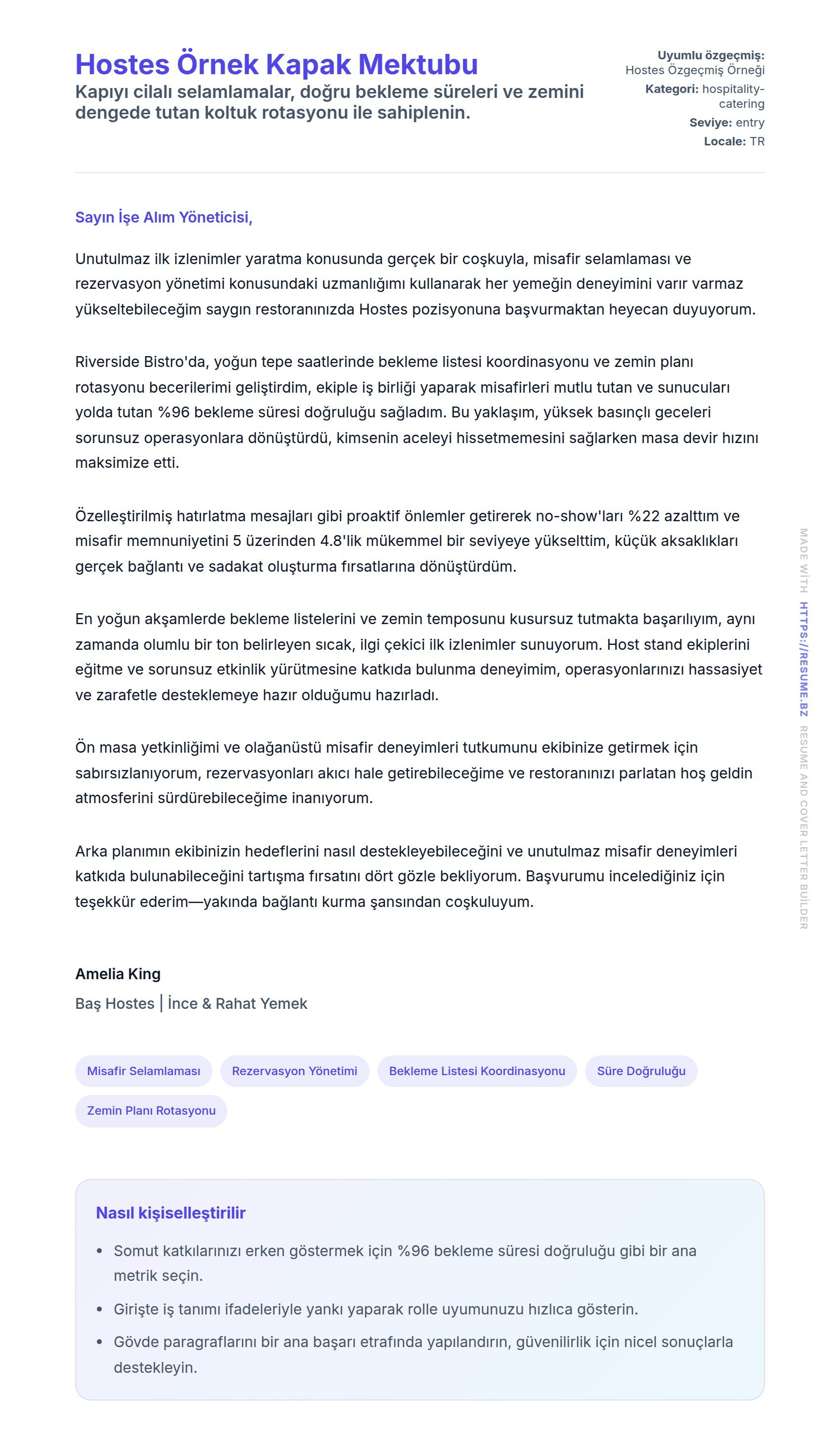 Hostes Örnek Kapak Mektubu