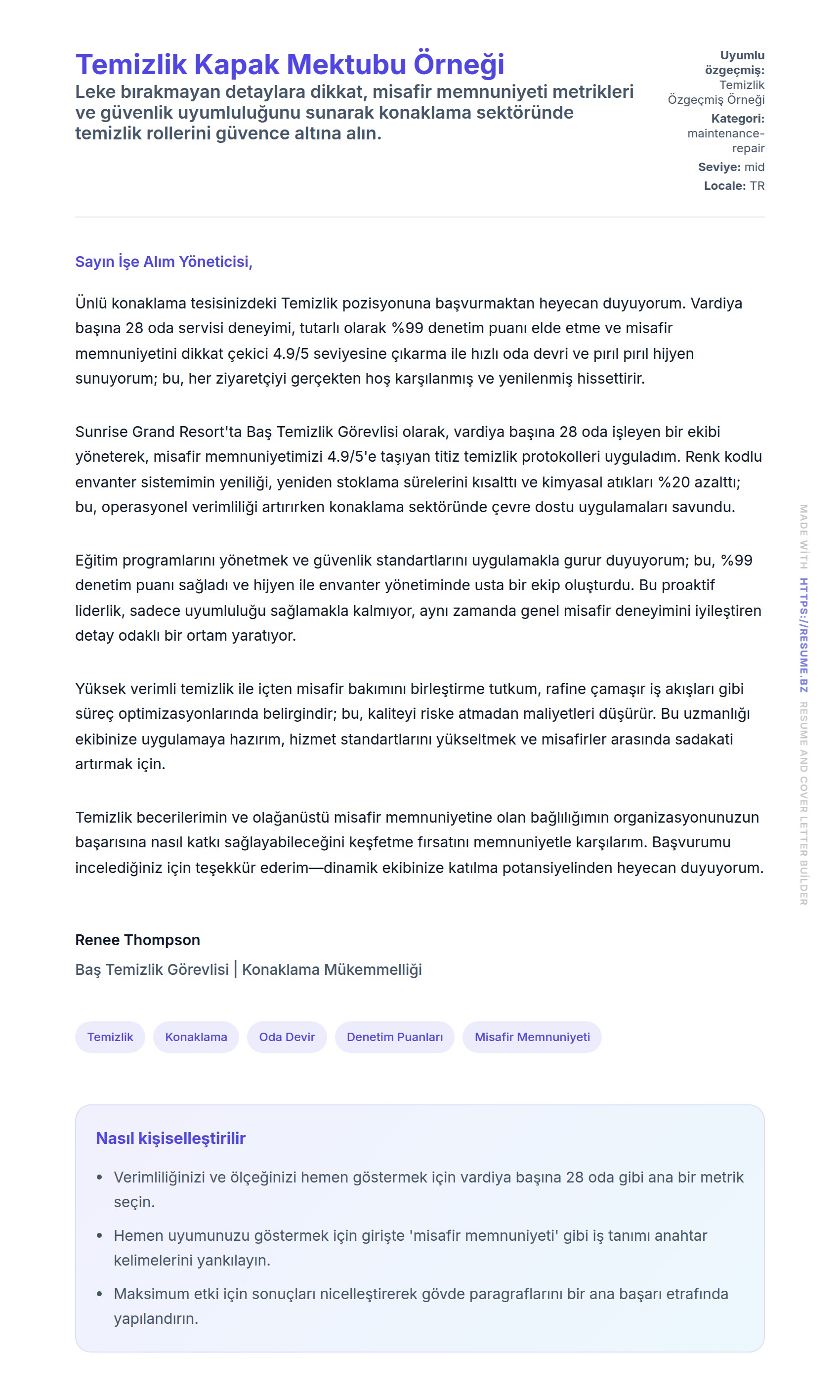 Kapak Mektubu önizlemesi Temizlik Kapak Mektubu Örneği için