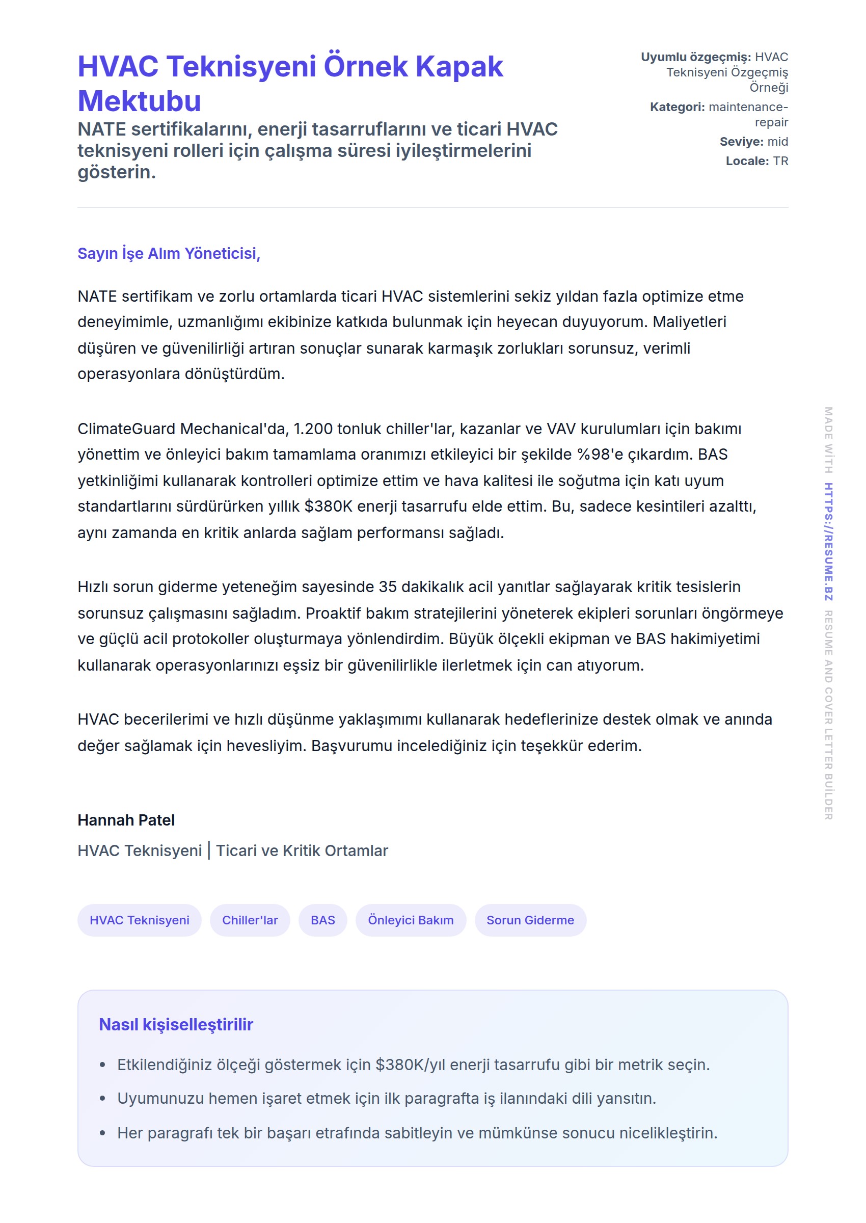 Kapak Mektubu önizlemesi HVAC Teknisyeni Örnek Kapak Mektubu için