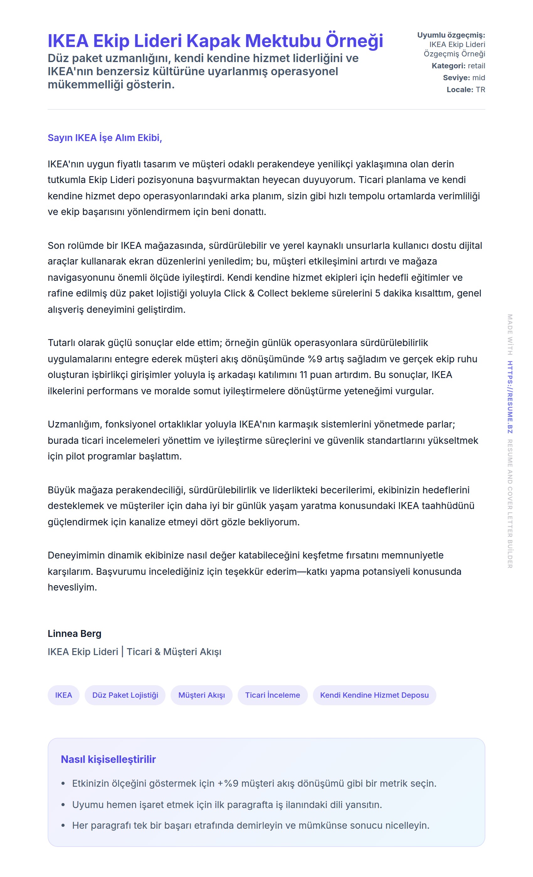 Kapak Mektubu önizlemesi IKEA Ekip Lideri Kapak Mektubu Örneği için
