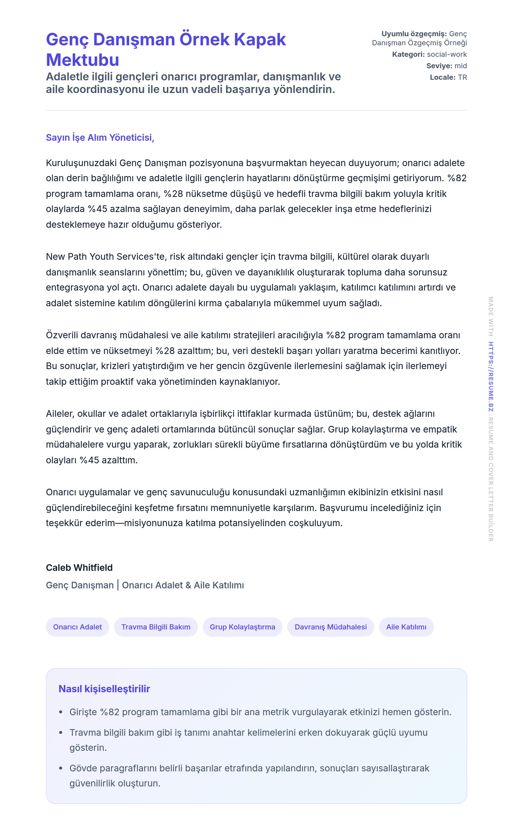Kapak Mektubu önizlemesi Genç Danışman Örnek Kapak Mektubu için