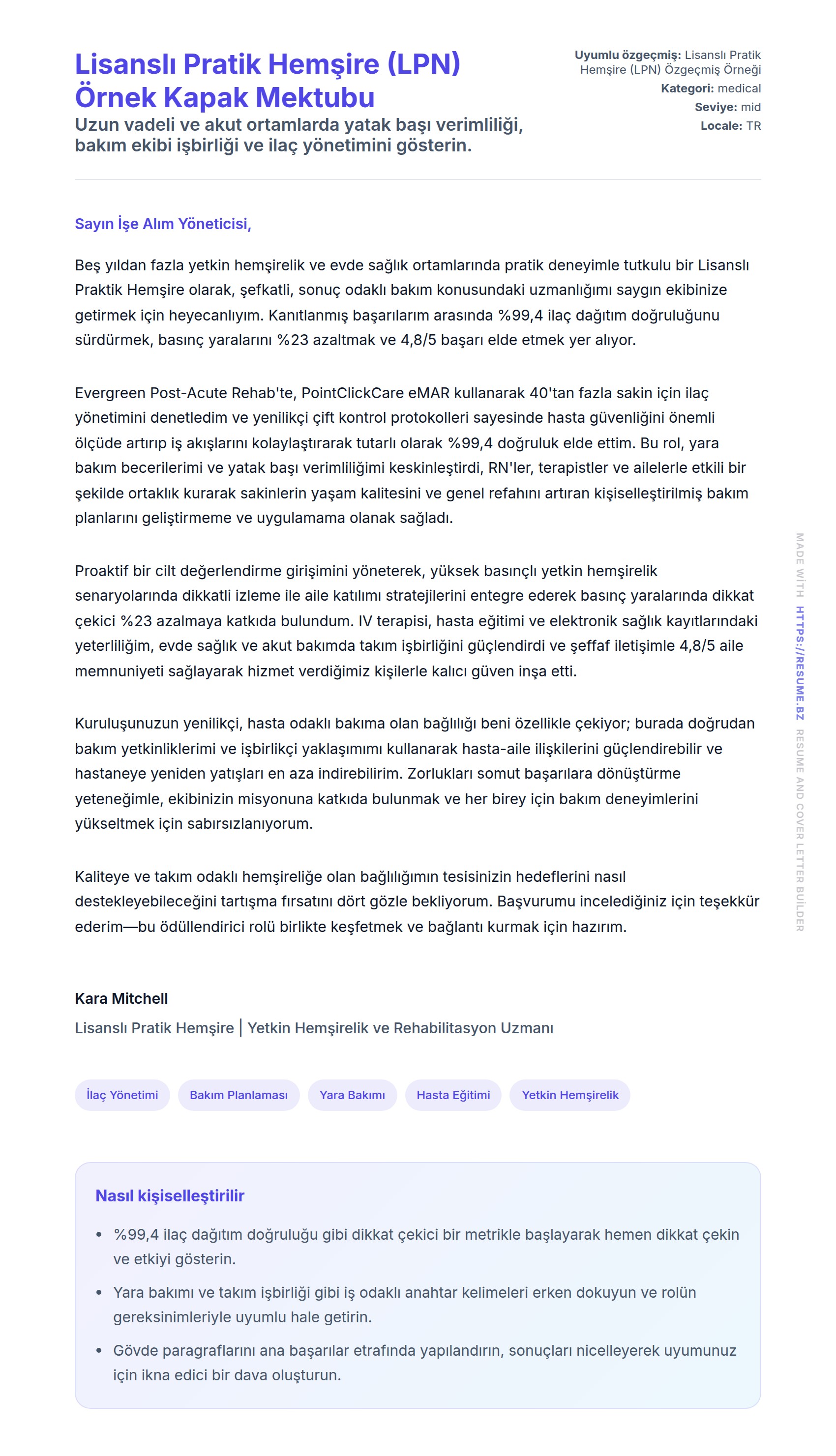 Kapak Mektubu önizlemesi Lisanslı Pratik Hemşire (LPN) Örnek Kapak Mektubu için