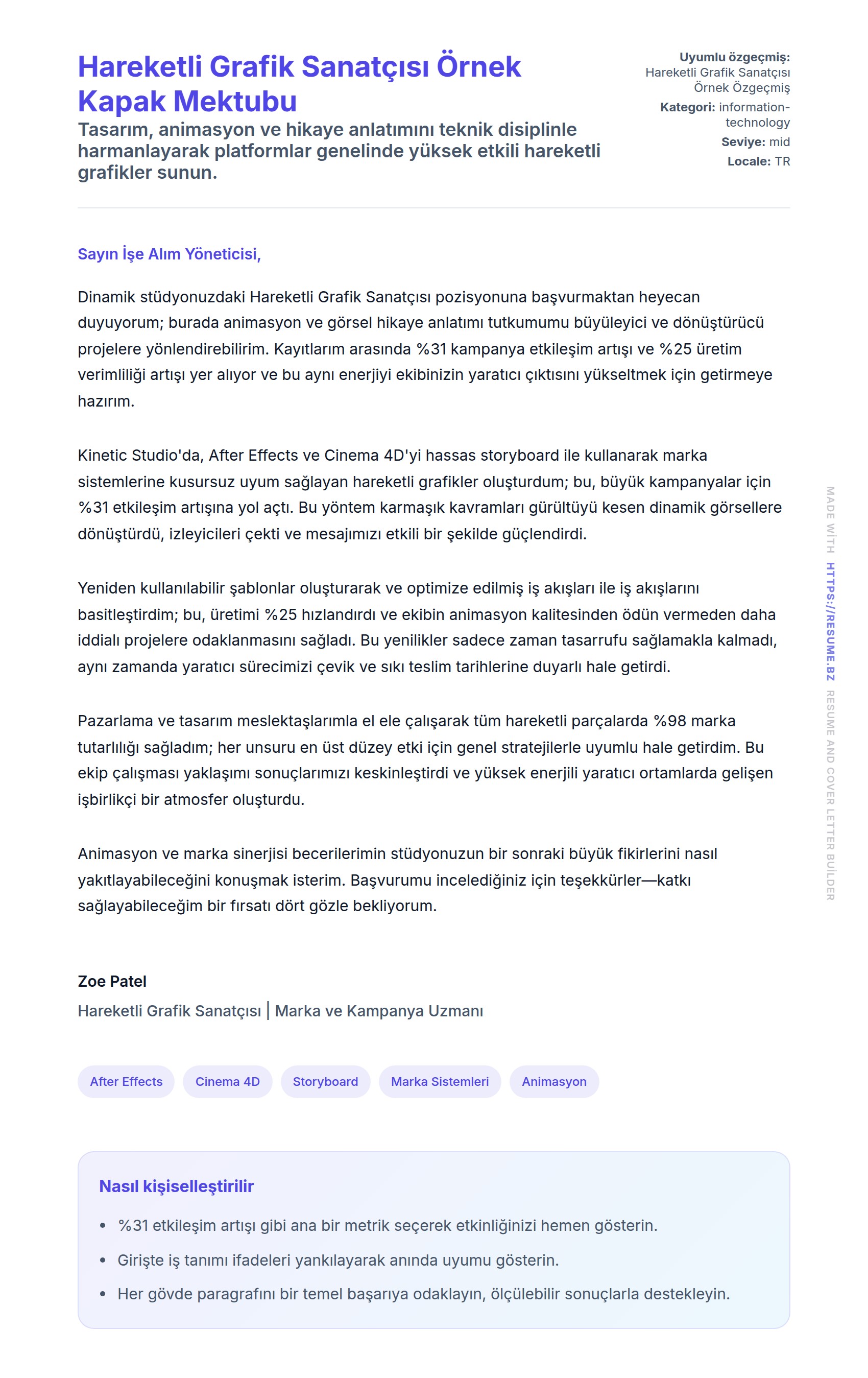 Kapak Mektubu önizlemesi Hareketli Grafik Sanatçısı Örnek Kapak Mektubu için