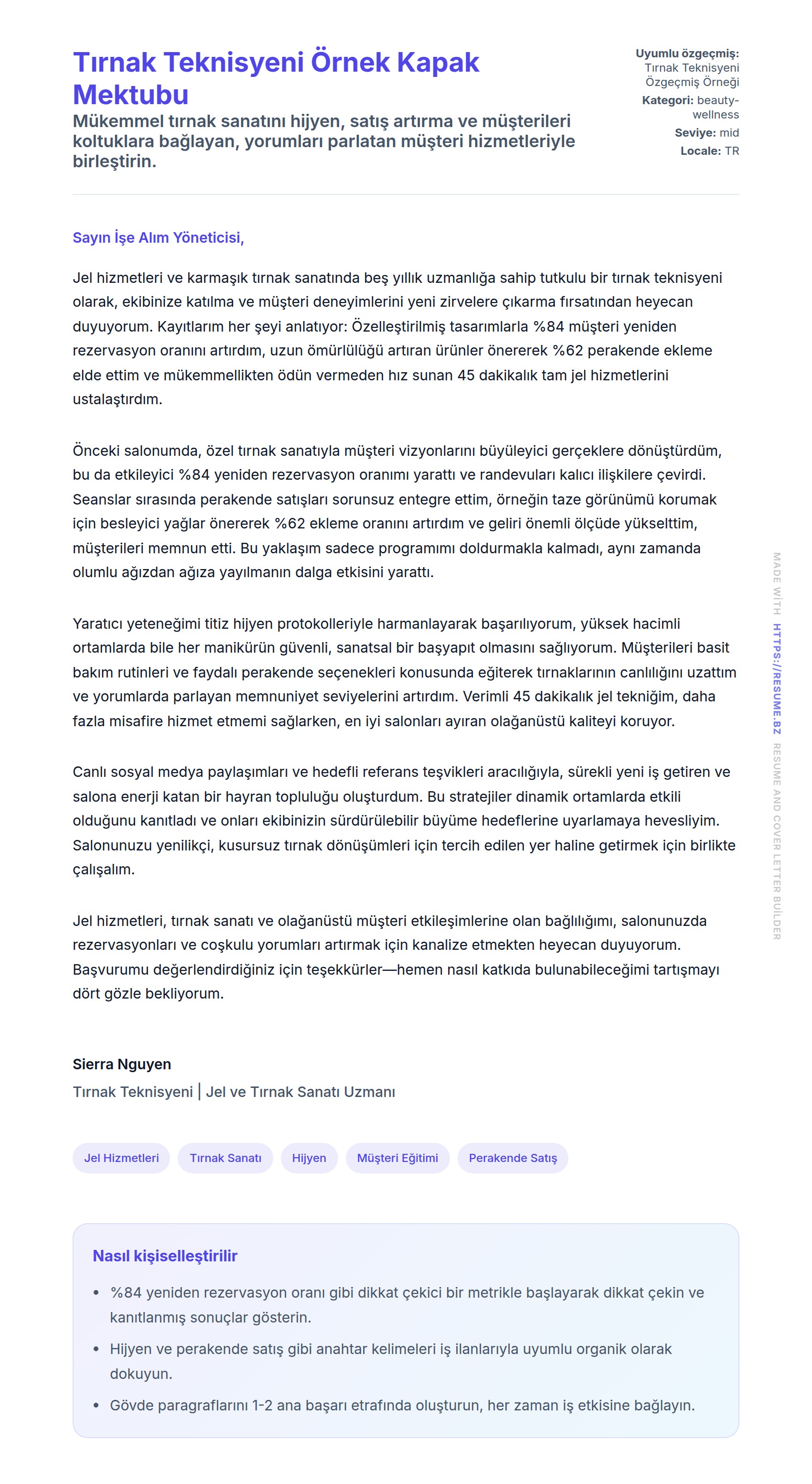 Kapak Mektubu önizlemesi Tırnak Teknisyeni Örnek Kapak Mektubu için