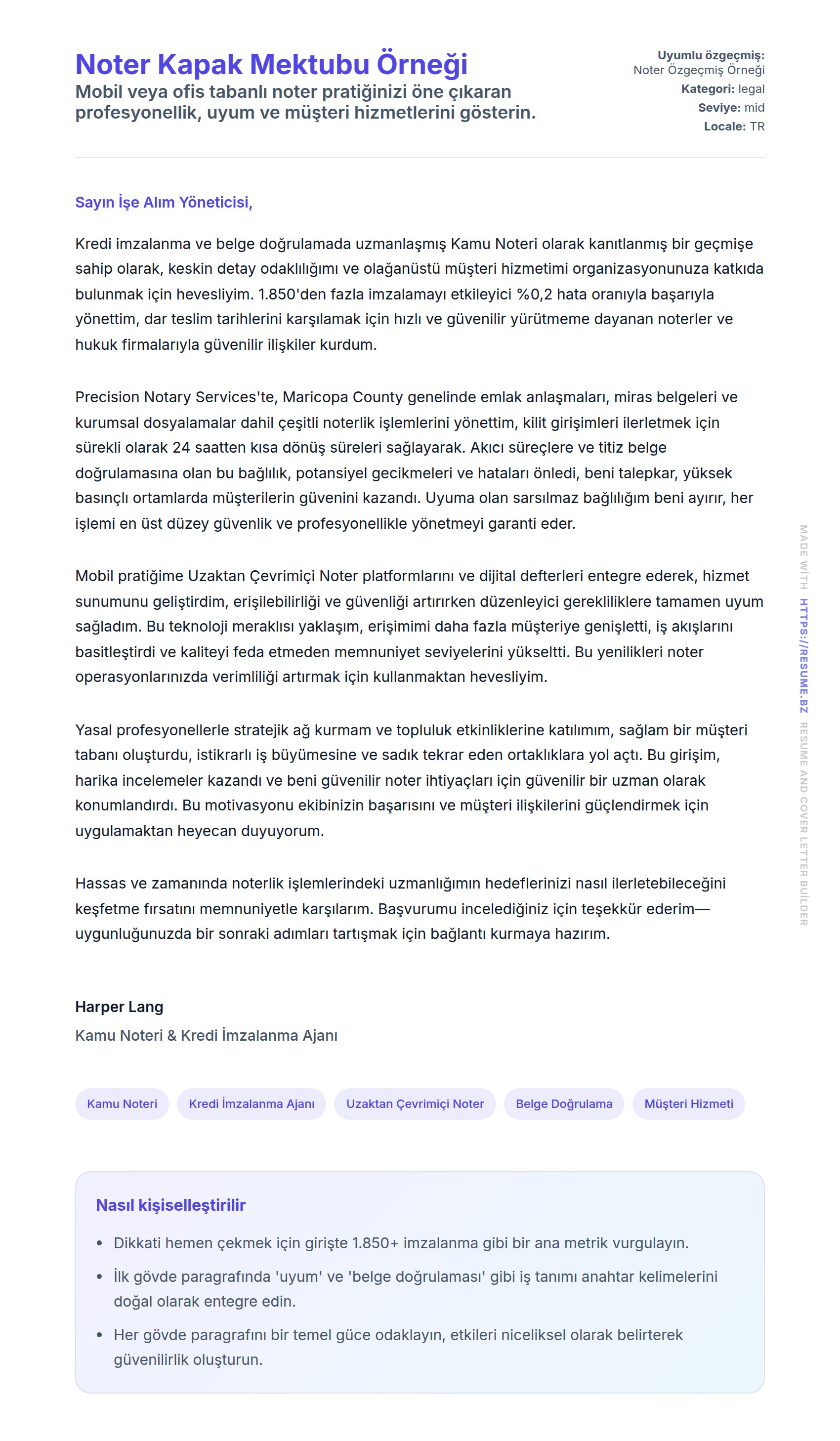 Kapak Mektubu önizlemesi Noter Kapak Mektubu Örneği için
