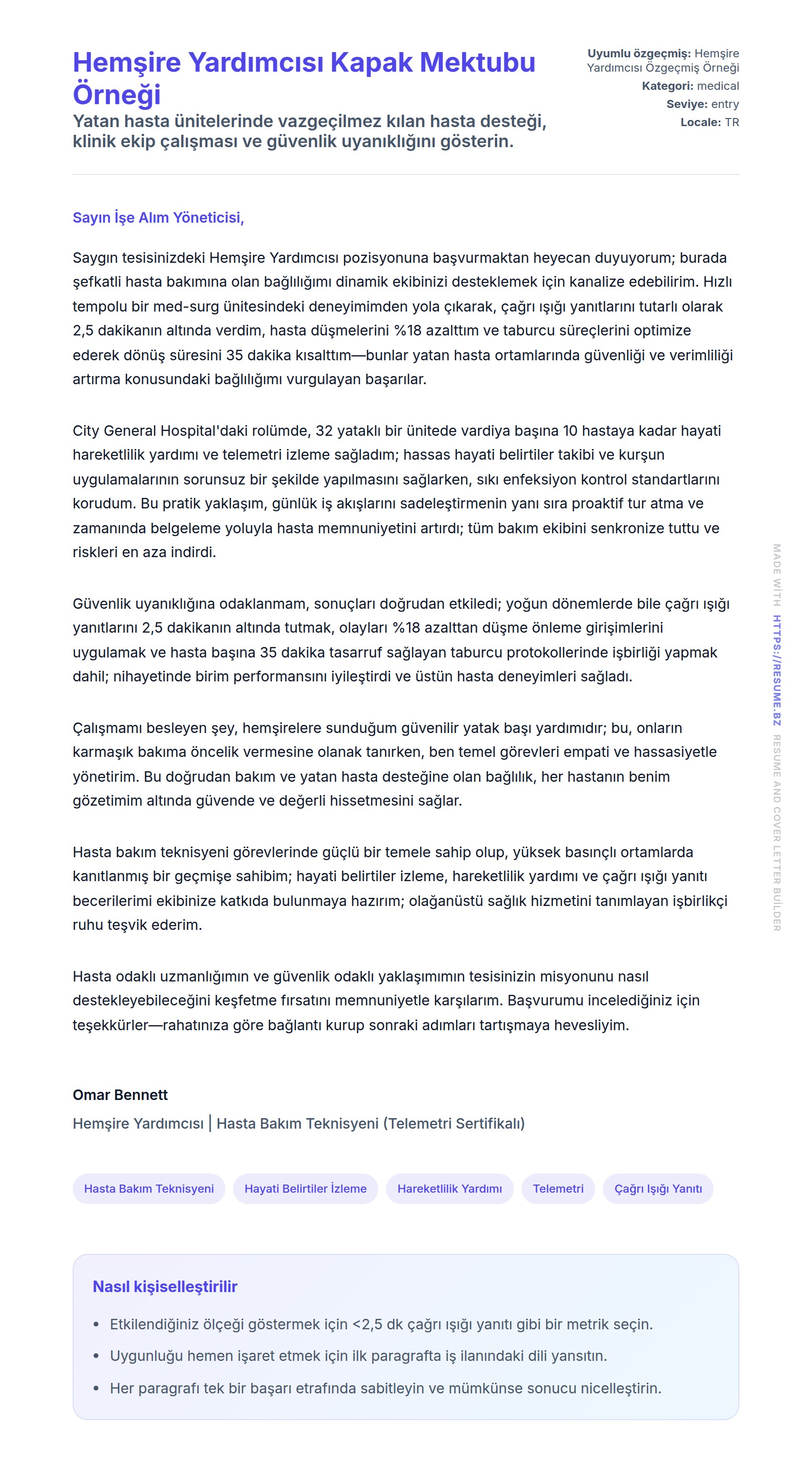Kapak Mektubu önizlemesi Hemşire Yardımcısı Kapak Mektubu Örneği için