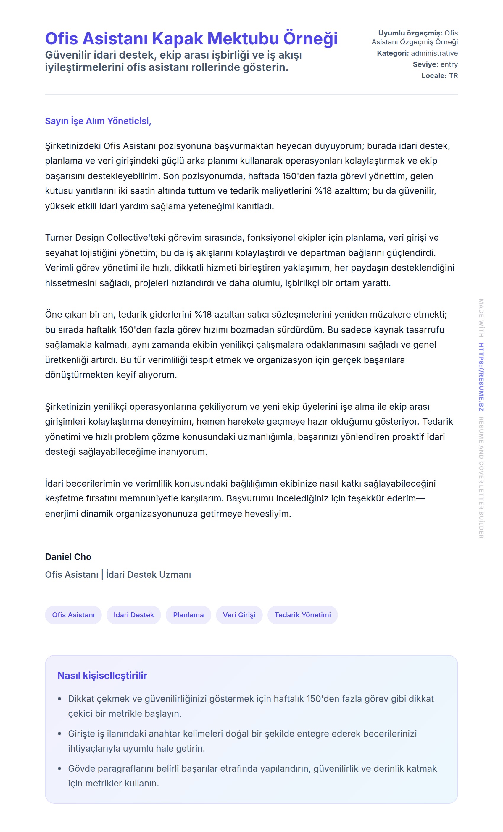 Kapak Mektubu önizlemesi Ofis Asistanı Kapak Mektubu Örneği için