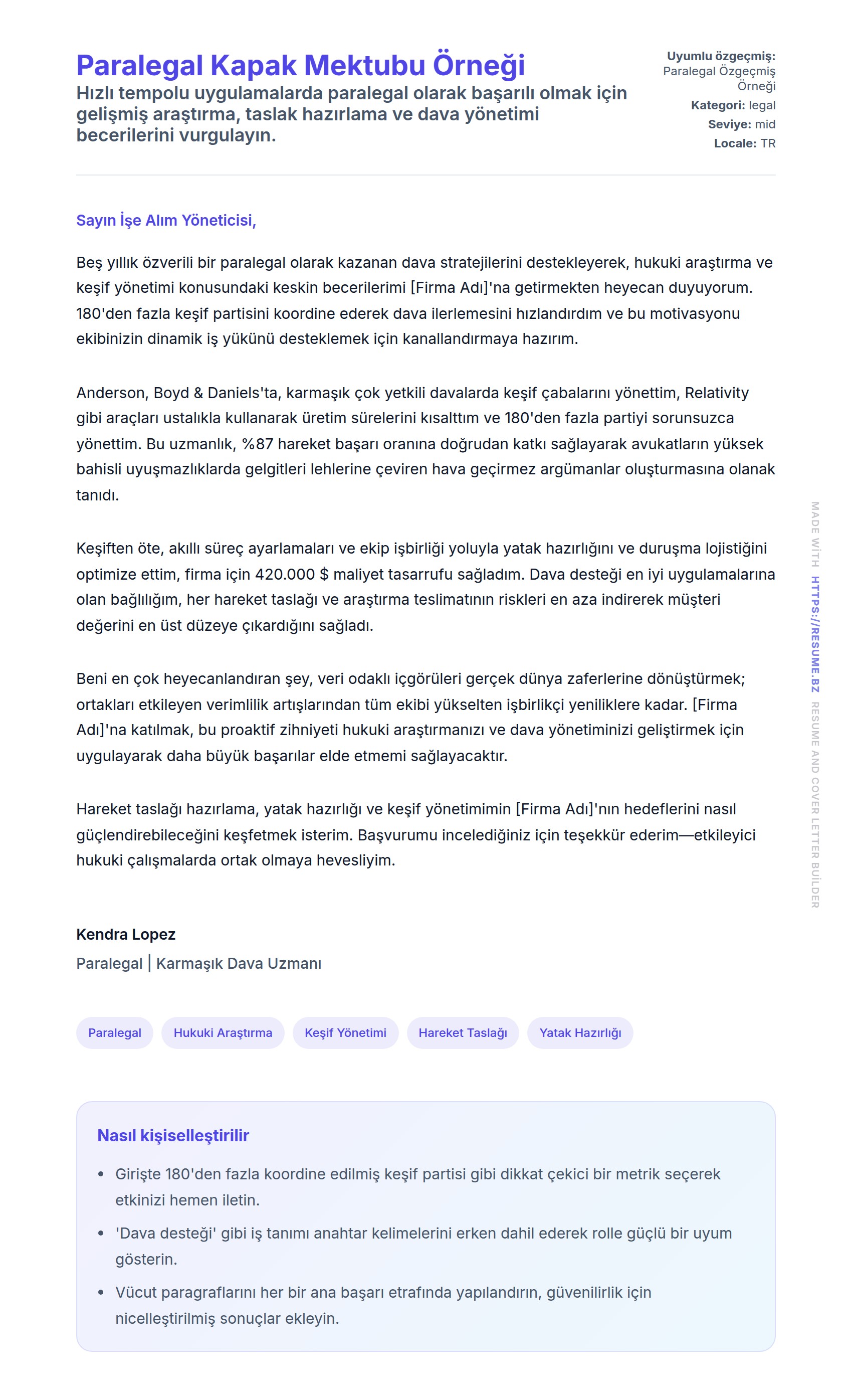 Kapak Mektubu önizlemesi Paralegal Kapak Mektubu Örneği için