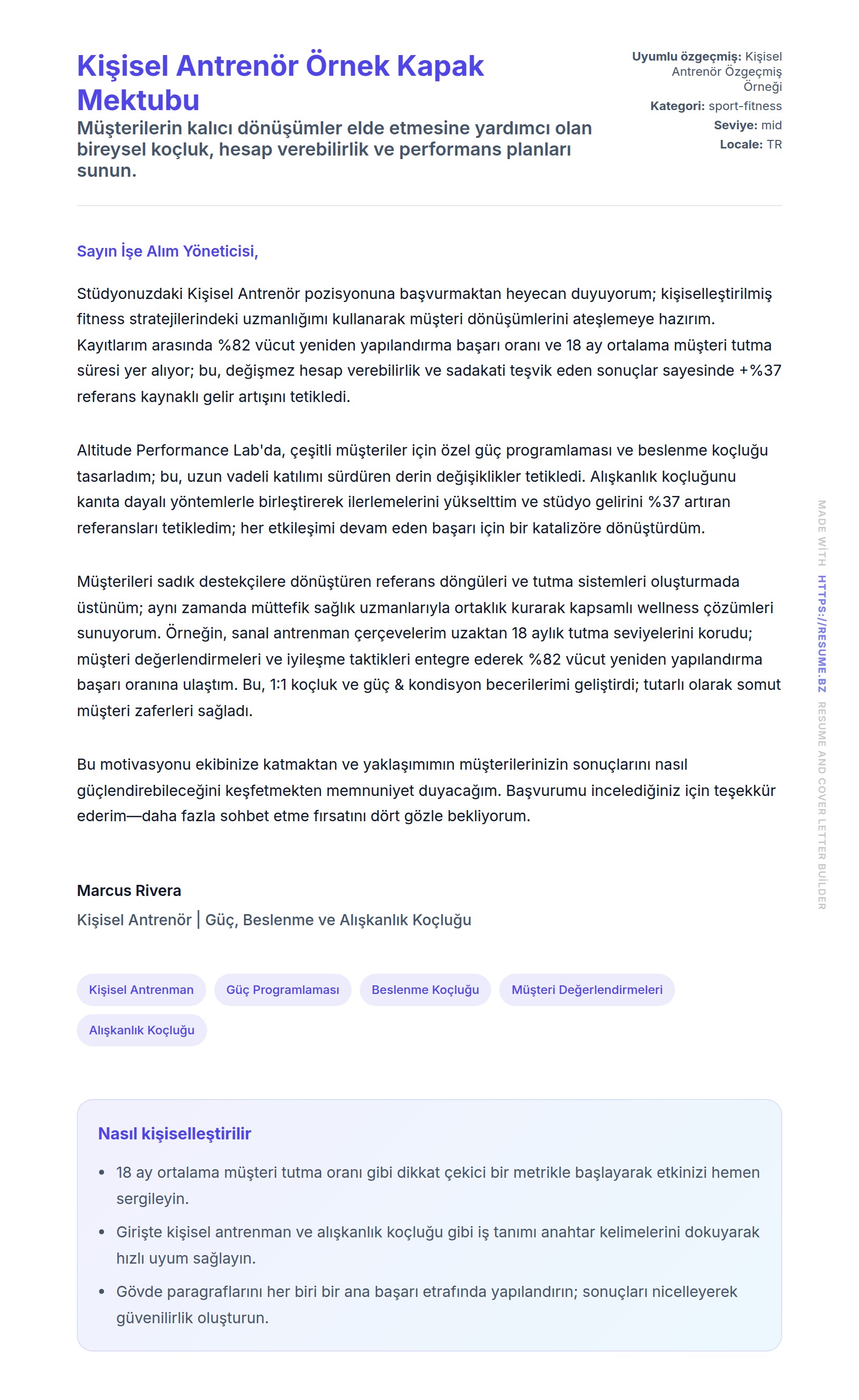Kapak Mektubu önizlemesi Kişisel Antrenör Örnek Kapak Mektubu için