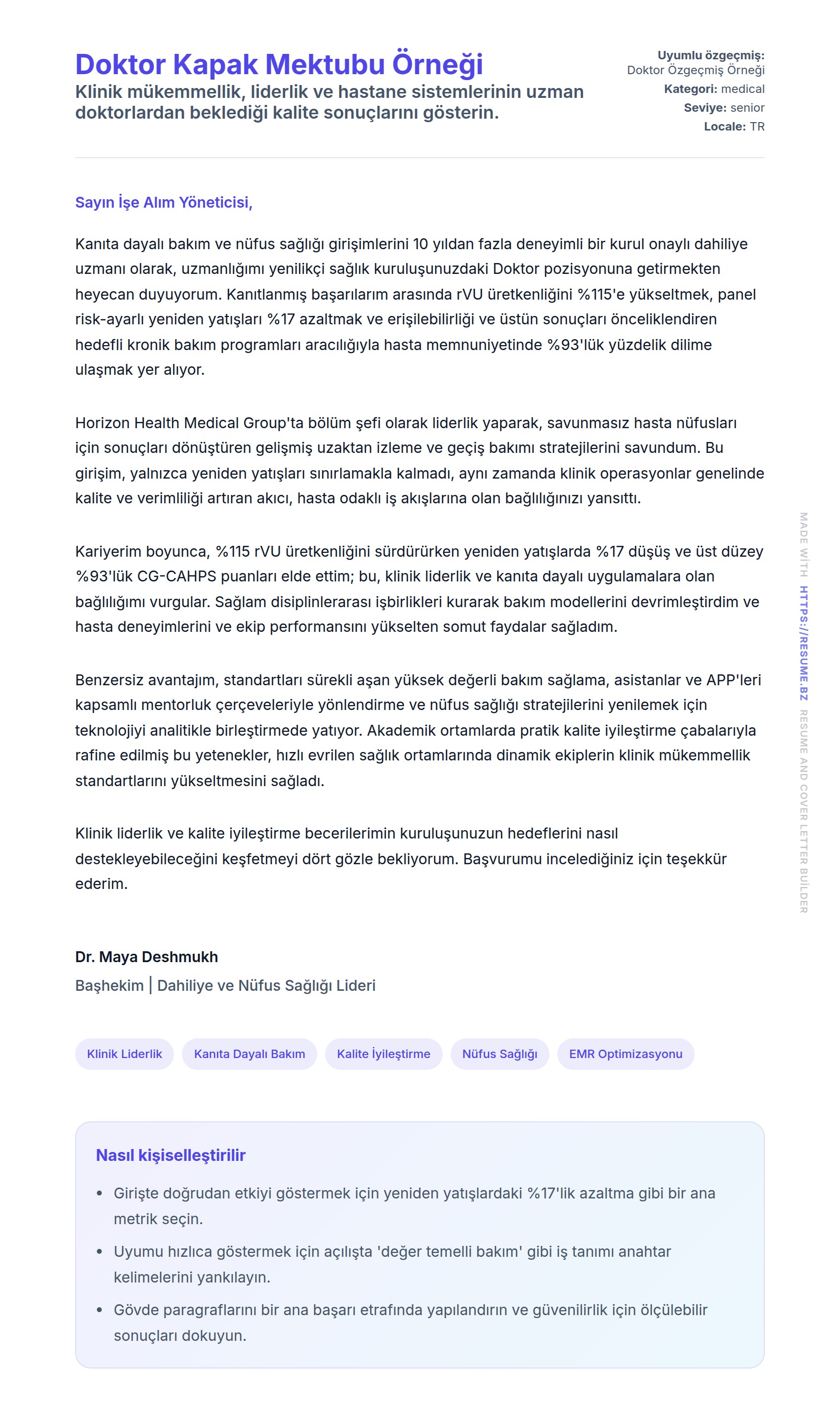 Kapak Mektubu önizlemesi Doktor Kapak Mektubu Örneği için