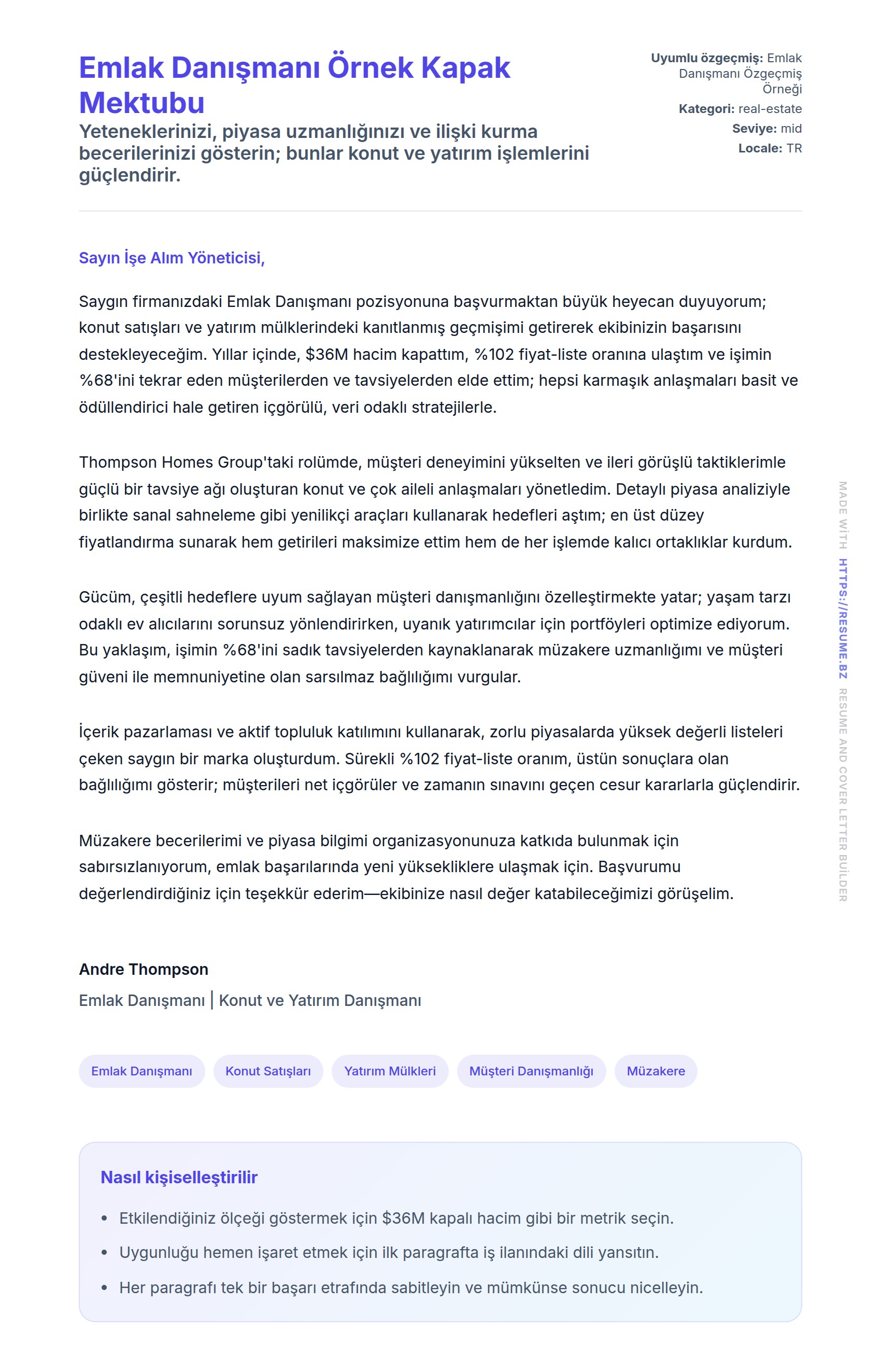 Kapak Mektubu önizlemesi Emlak Danışmanı Örnek Kapak Mektubu için