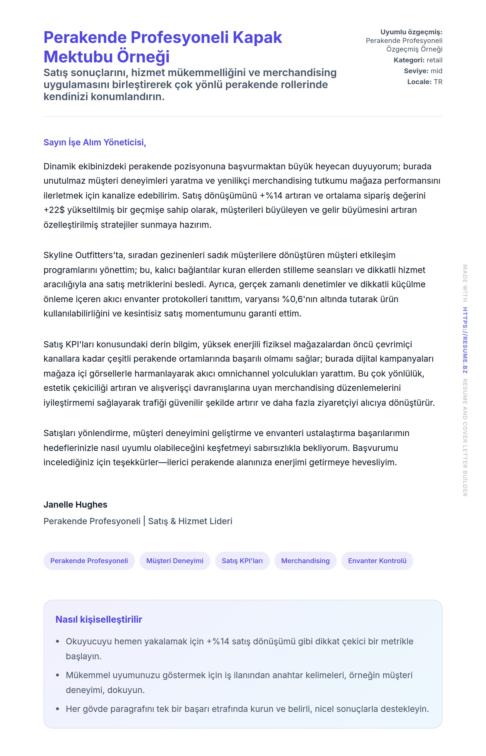 Kapak Mektubu önizlemesi Perakende Profesyoneli Kapak Mektubu Örneği için