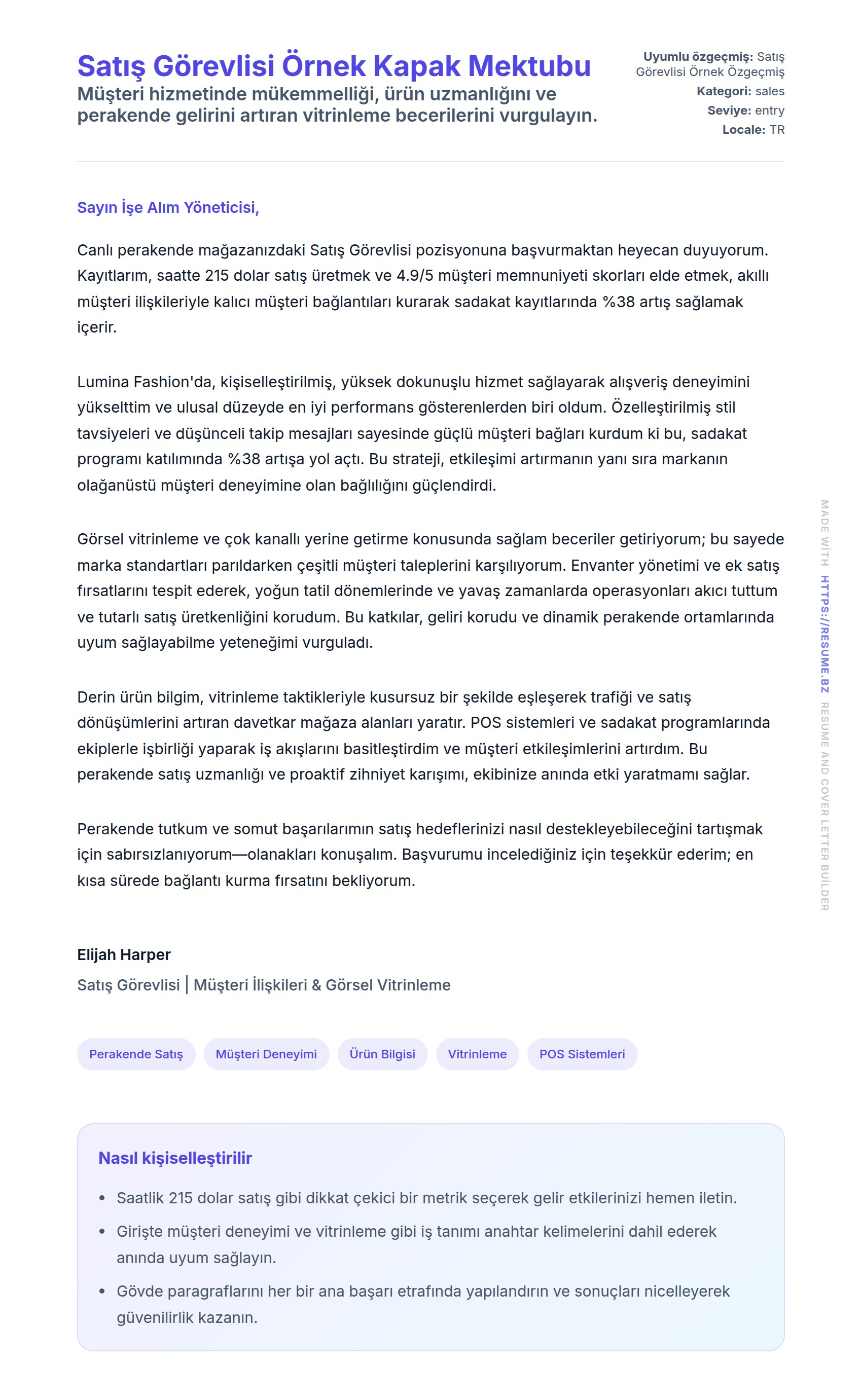 Kapak Mektubu önizlemesi Satış Görevlisi Örnek Kapak Mektubu için