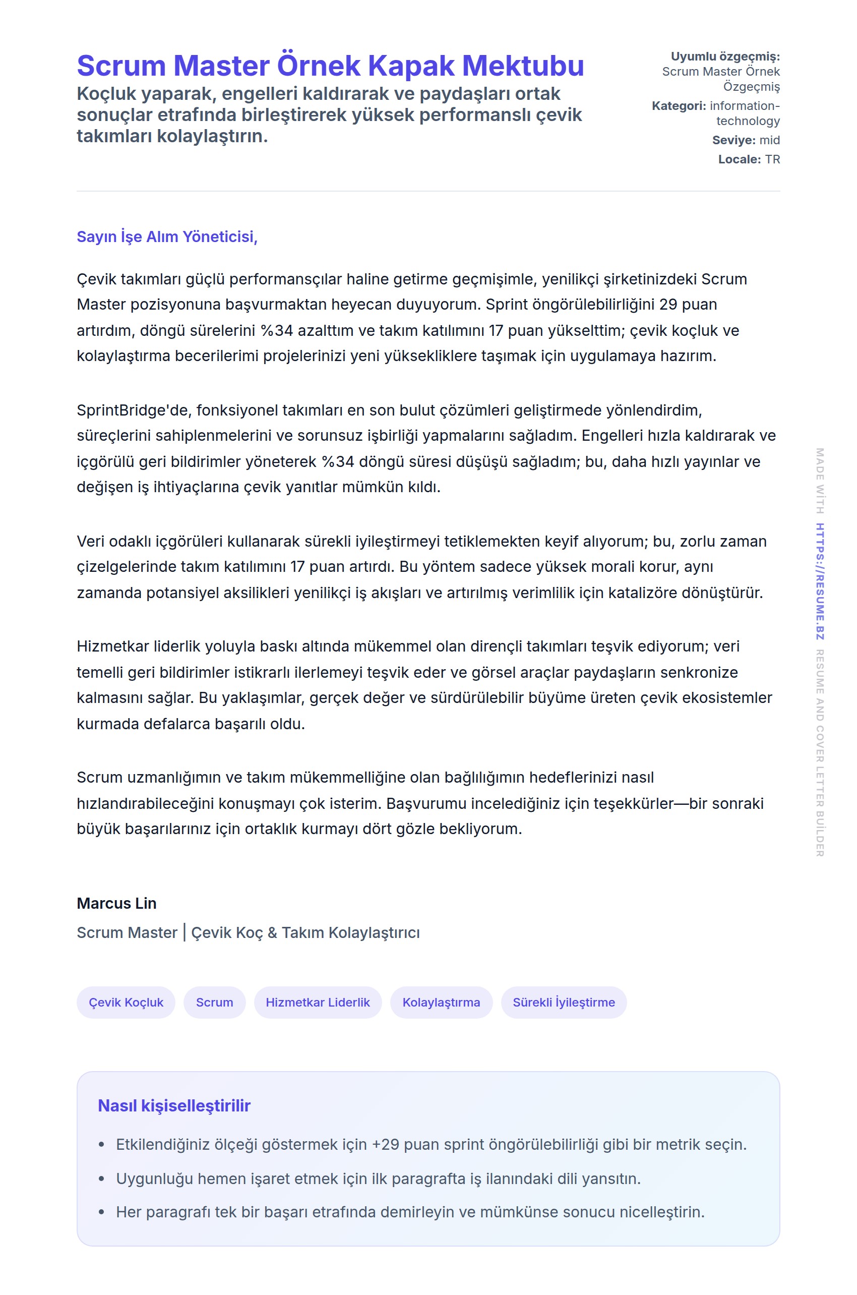 Kapak Mektubu önizlemesi Scrum Master Örnek Kapak Mektubu için