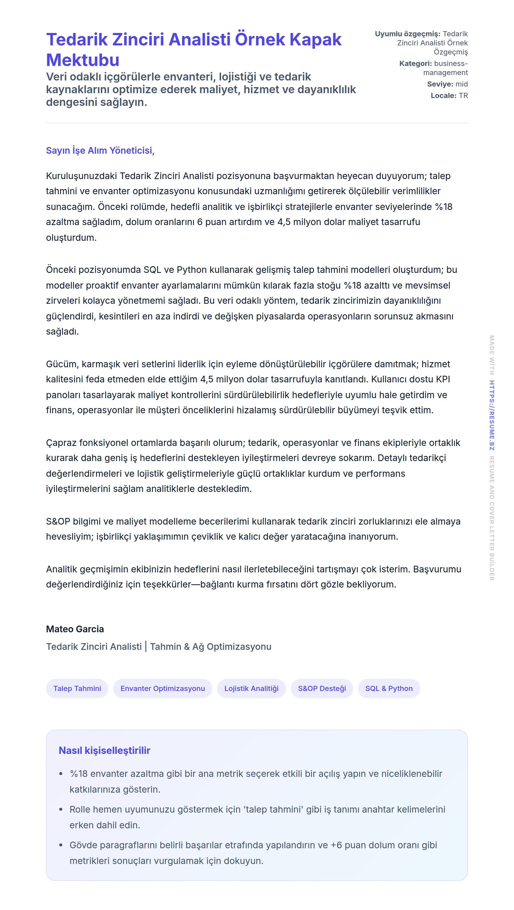 Kapak Mektubu önizlemesi Tedarik Zinciri Analisti Örnek Kapak Mektubu için