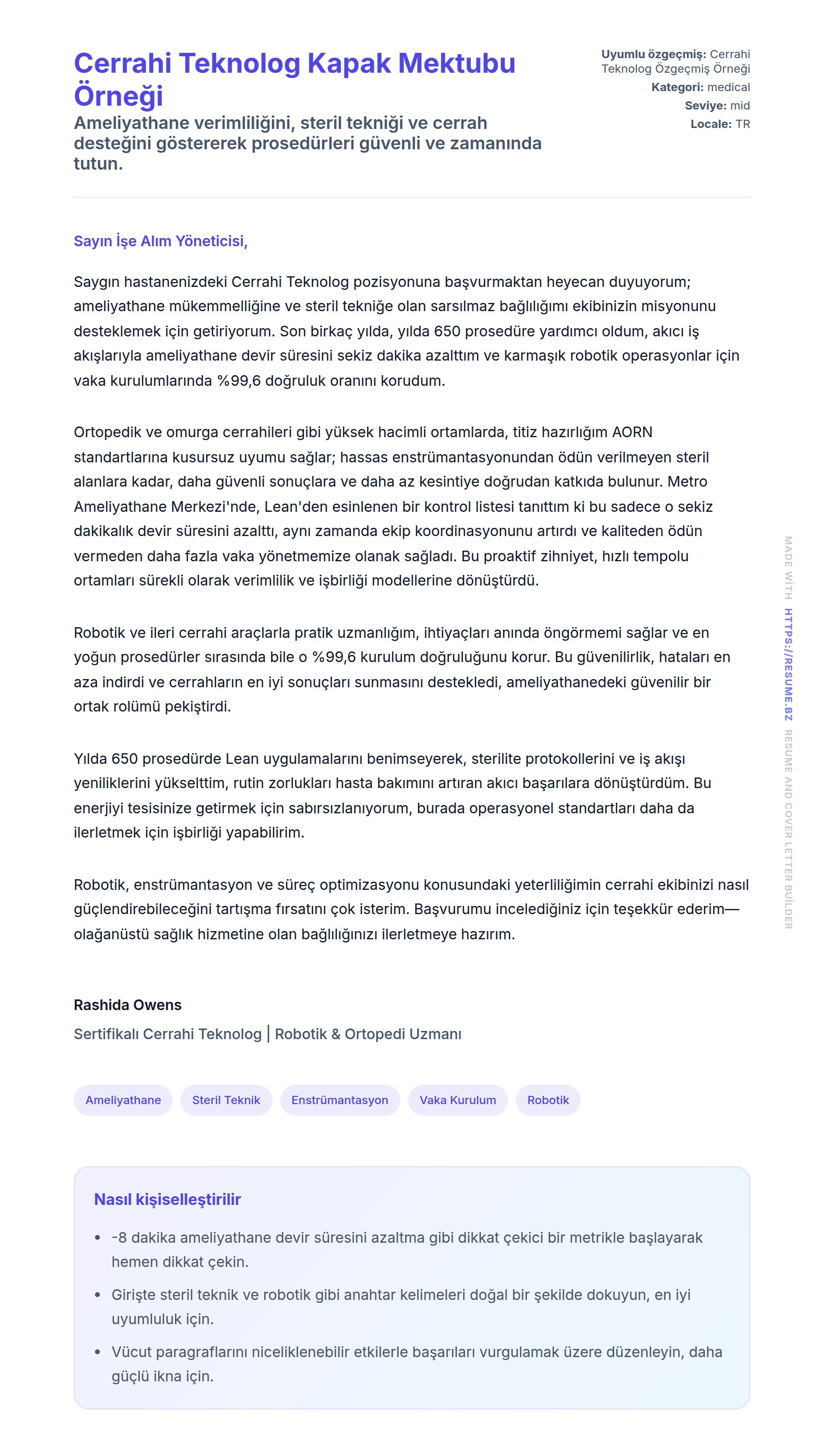 Kapak Mektubu önizlemesi Cerrahi Teknolog Kapak Mektubu Örneği için