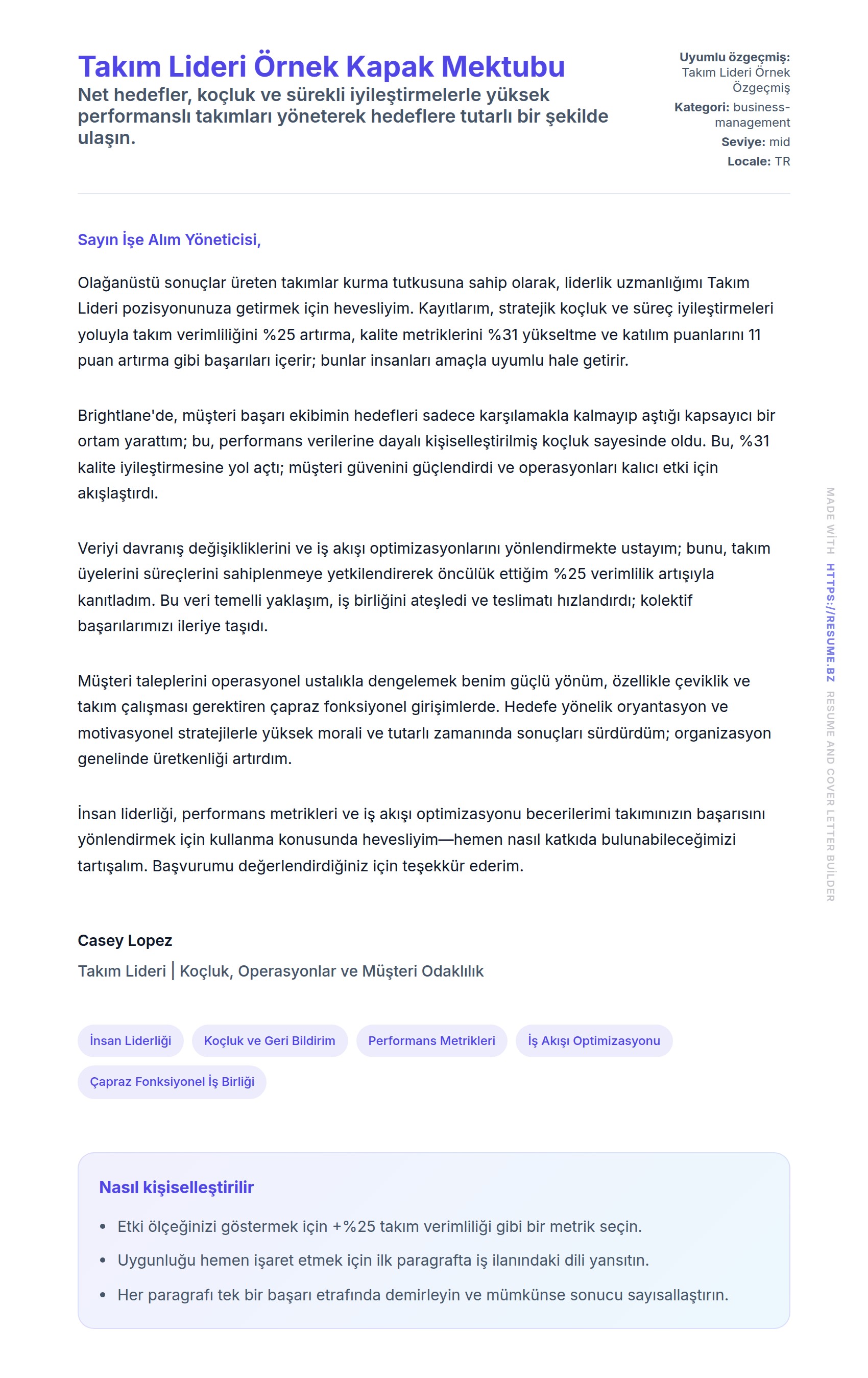Kapak Mektubu önizlemesi Takım Lideri Örnek Kapak Mektubu için