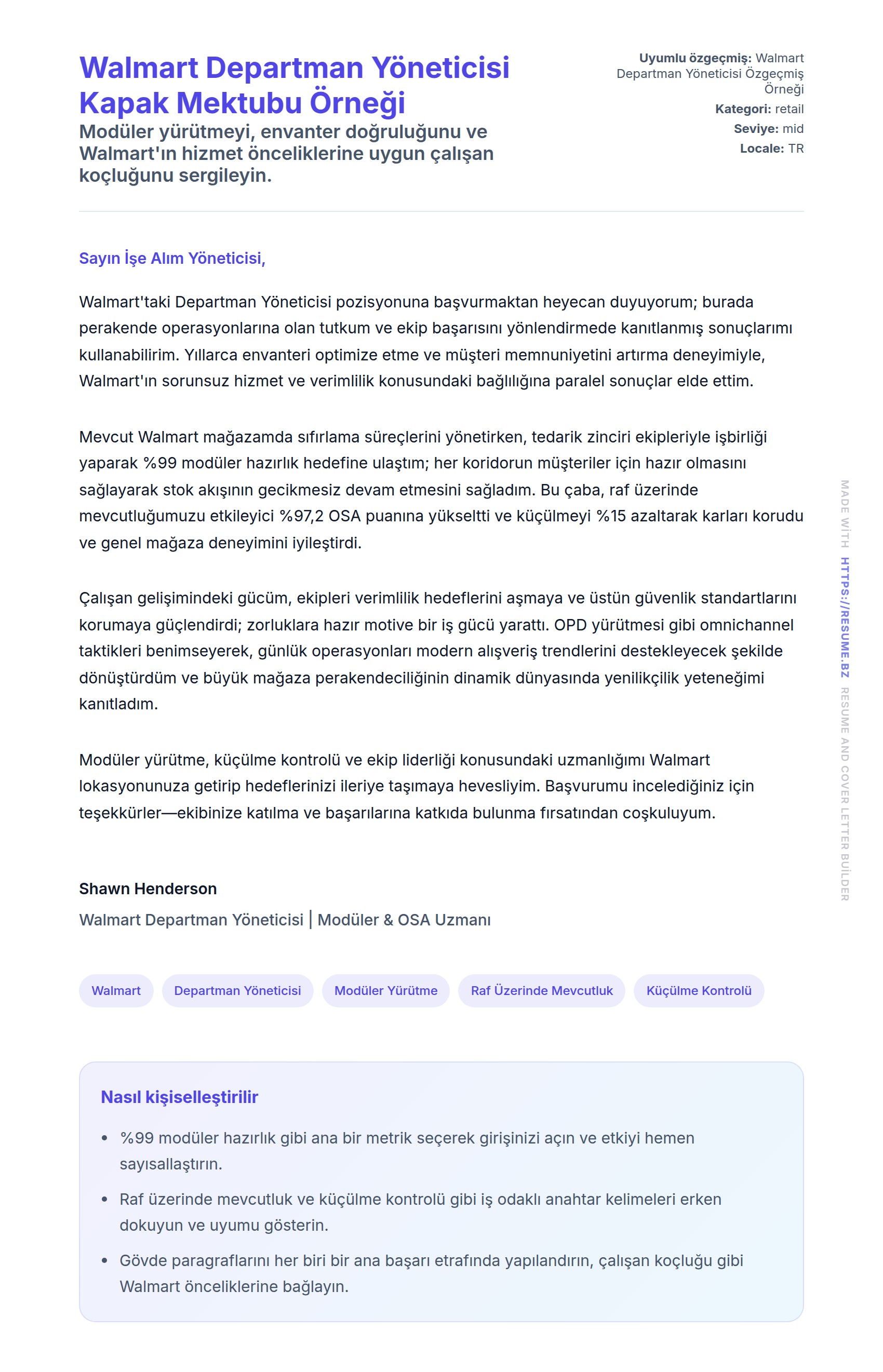 Kapak Mektubu önizlemesi Walmart Departman Yöneticisi Kapak Mektubu Örneği için