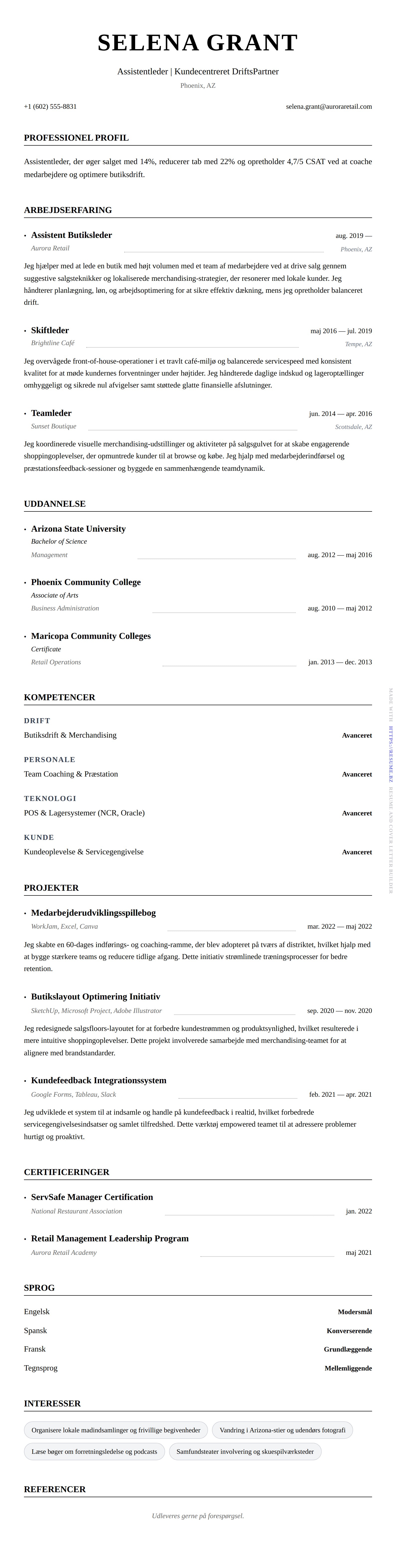 CV-forhåndsvisning for Eksempel på CV for Assistentleder