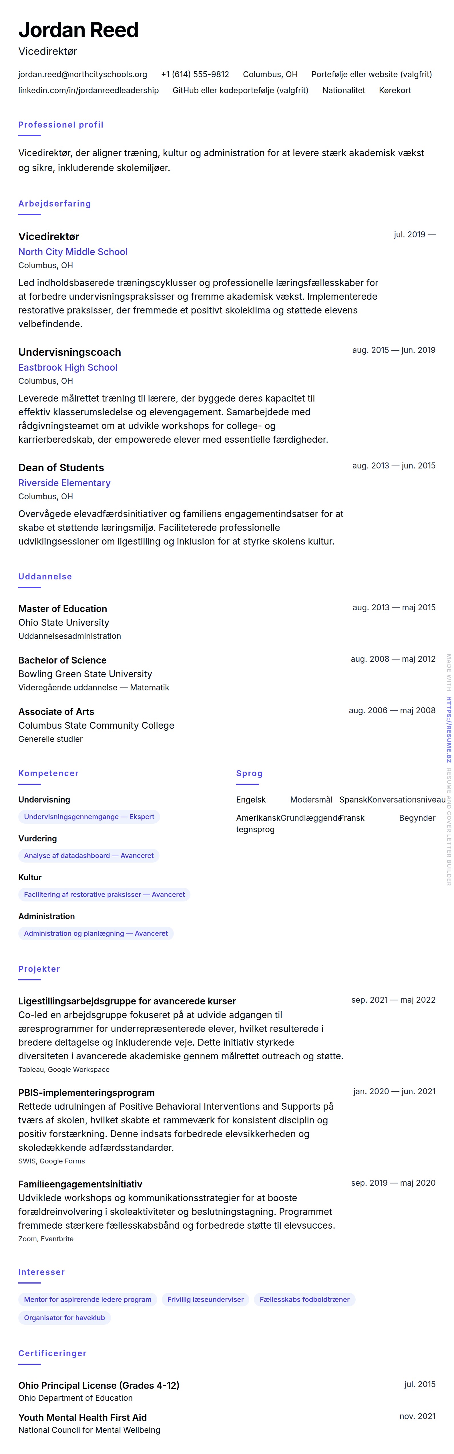 CV-forhåndsvisning for Eksempel på CV for Vicedirektør