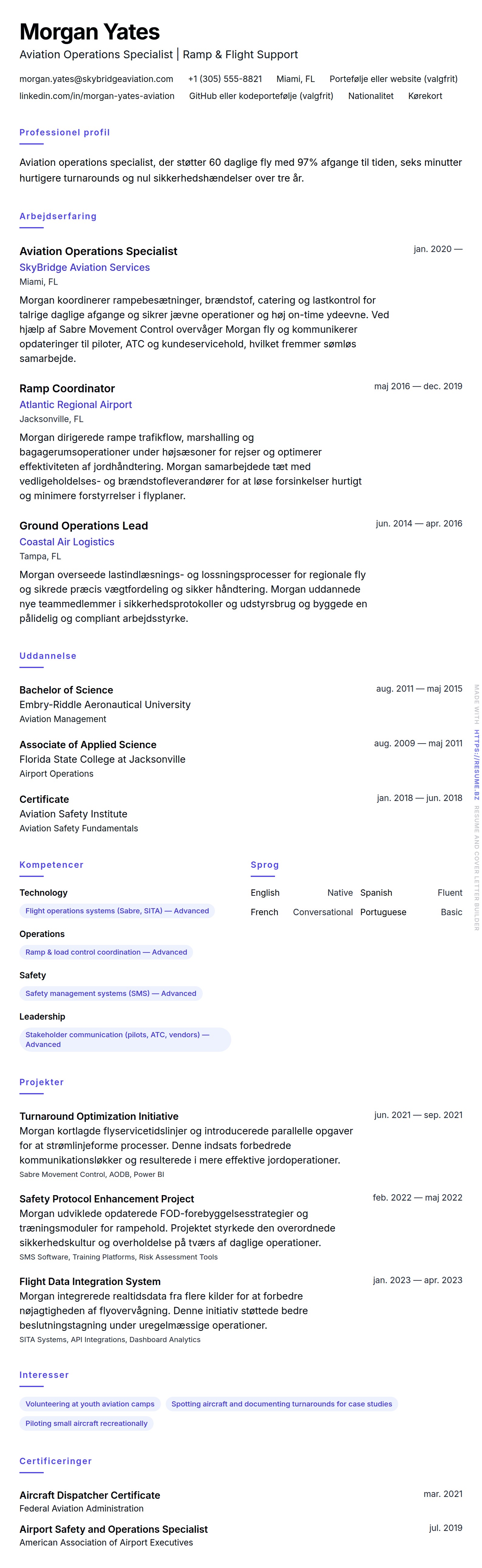 Eksempel på CV for Aviation Operations Specialist