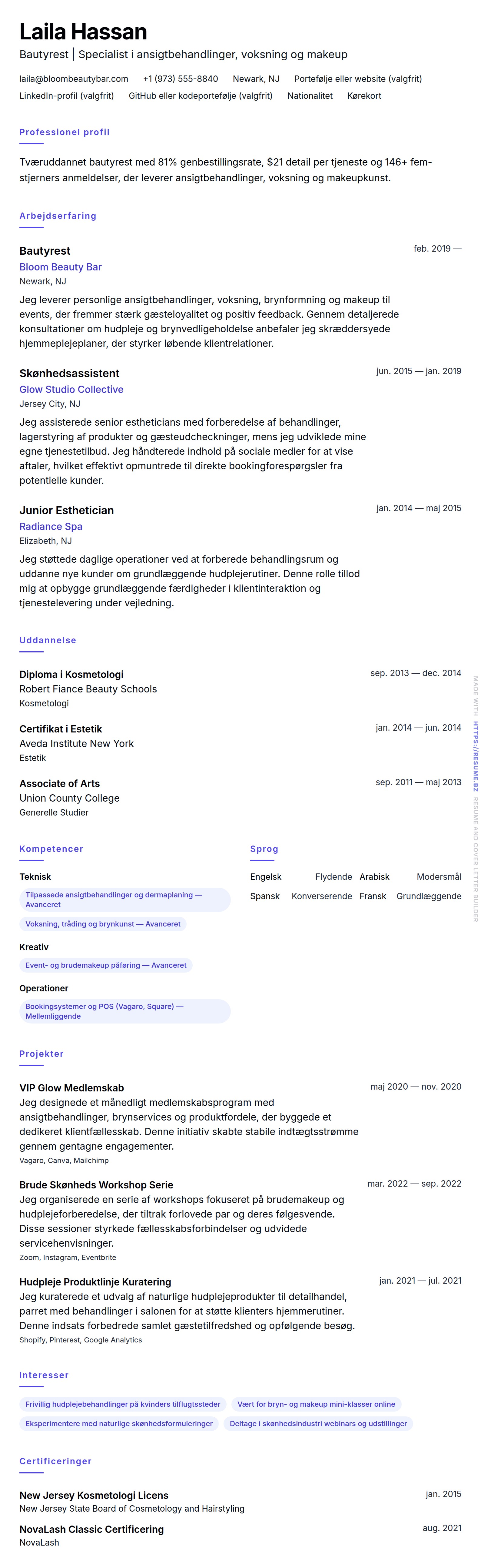 CV-forhåndsvisning for Eksempel på CV for Bautyrest