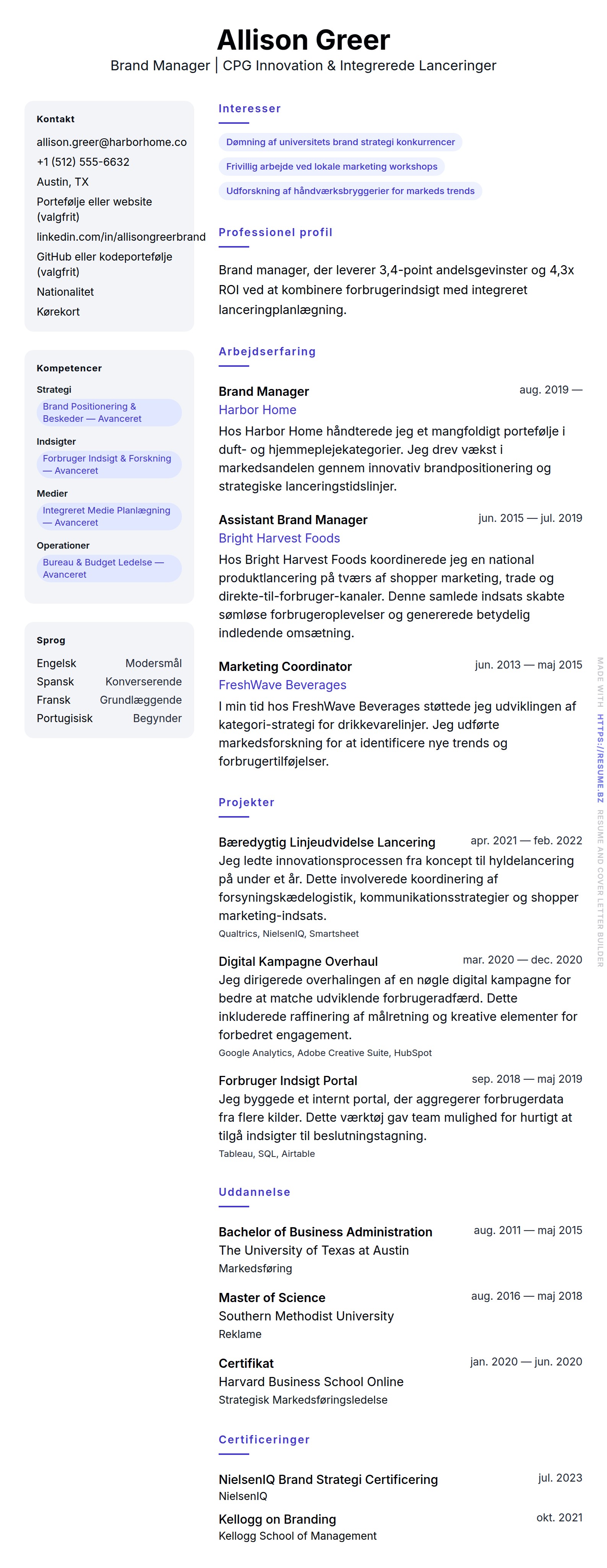Brand Manager CV Eksempel