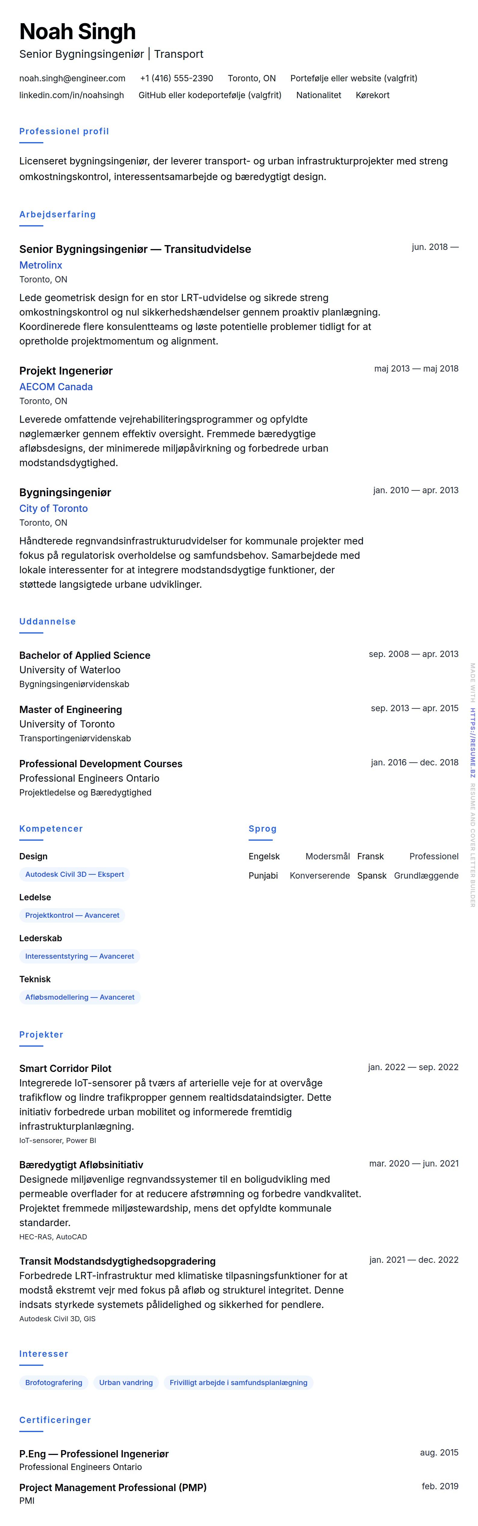 CV-forhåndsvisning for Bygningsingeniør CV Eksempel