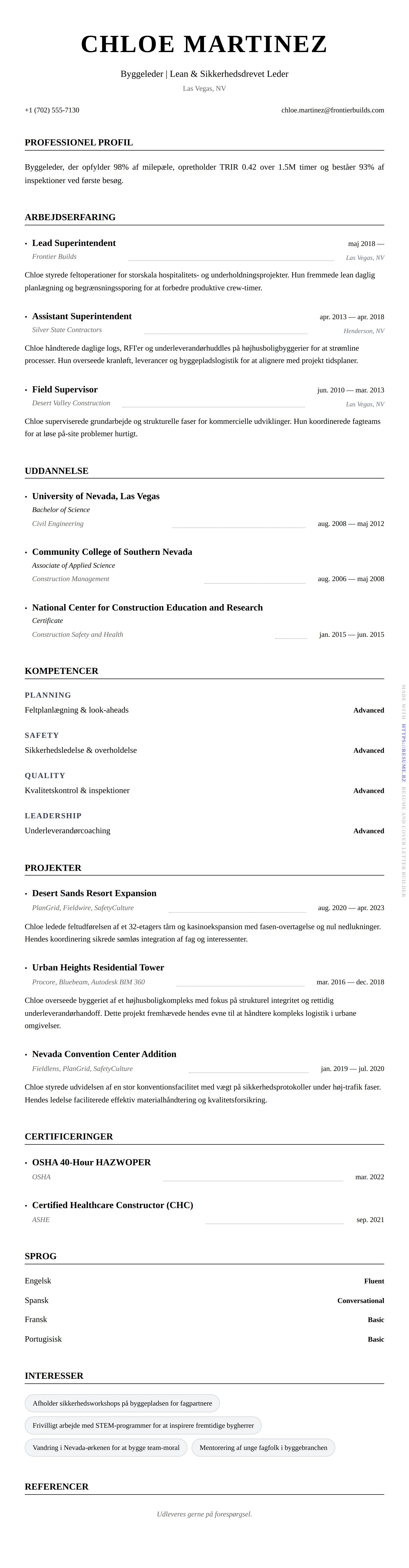 Byggeleder CV Eksempel