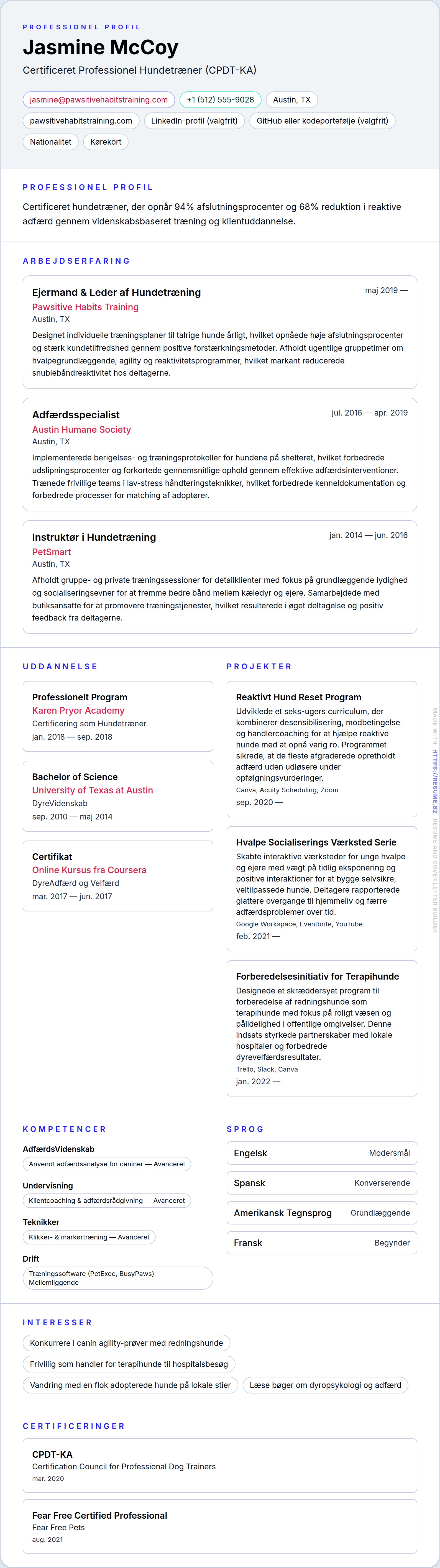 Eksempel på CV for Hundetræner