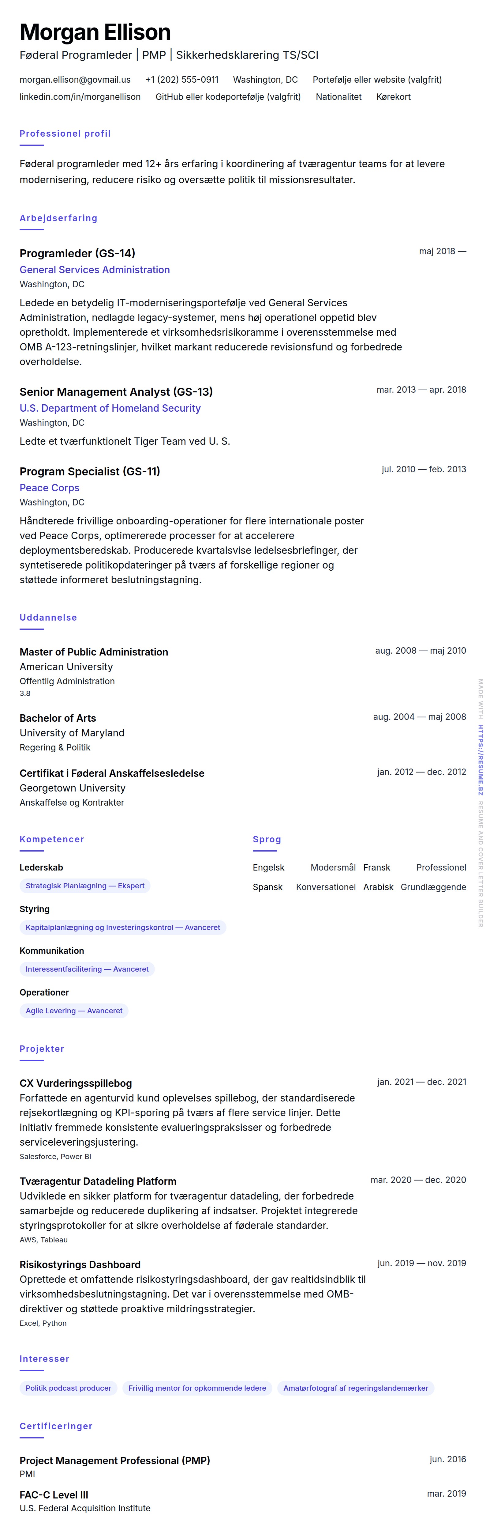 Føderal Medarbejder CV Eksempel