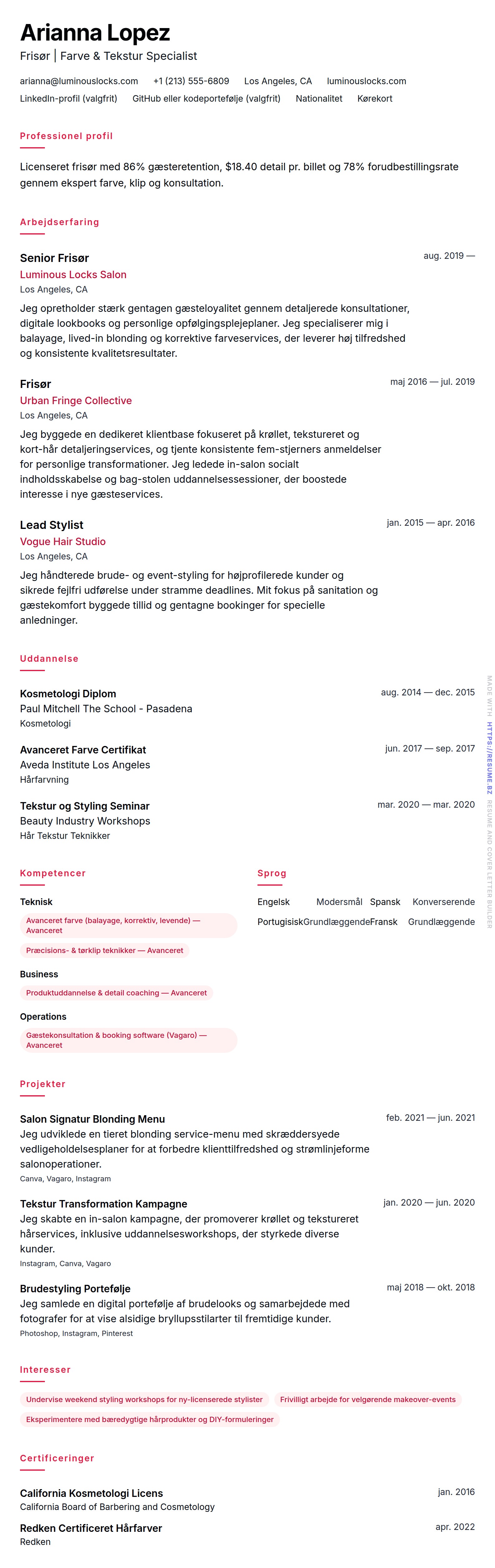 Frisør CV Eksempel