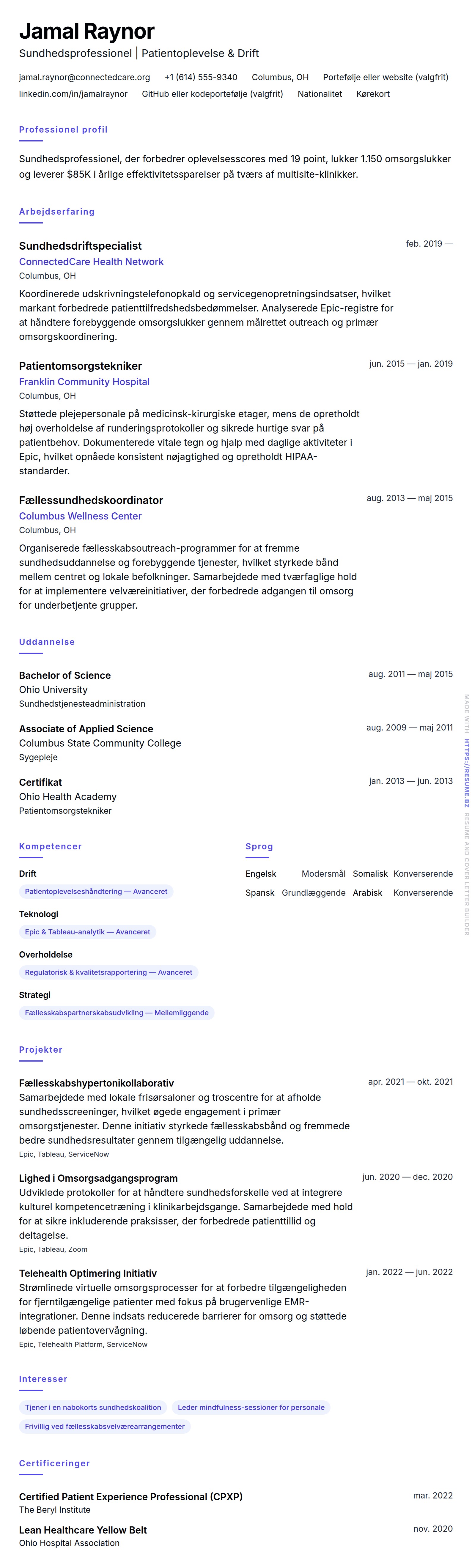 CV-forhåndsvisning for Sundhedsprofessionel CV Eksempel