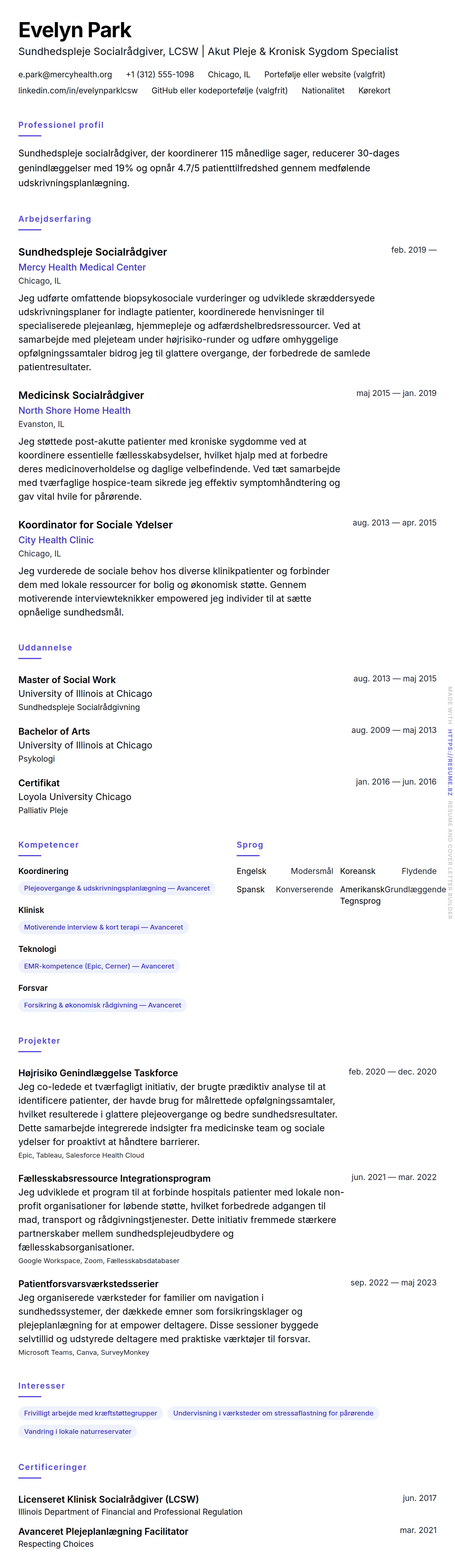 Sundhedspleje Socialrådgiver CV Eksempel