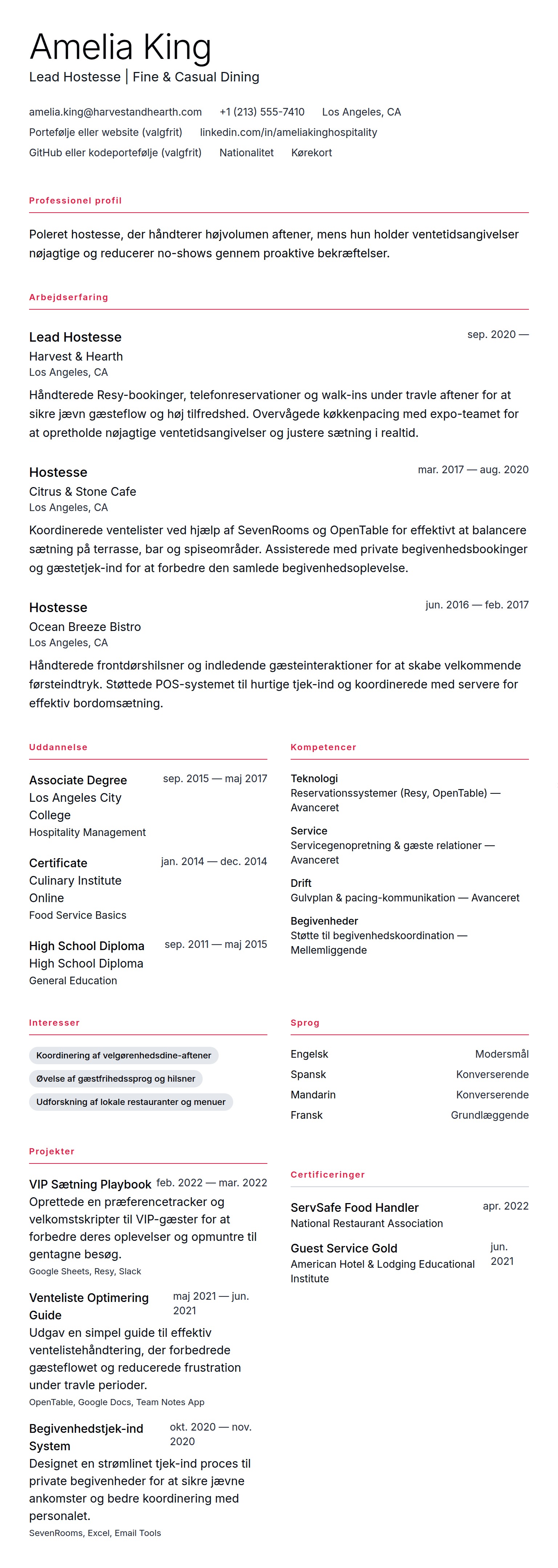 CV-forhåndsvisning for Hostesse CV Eksempel