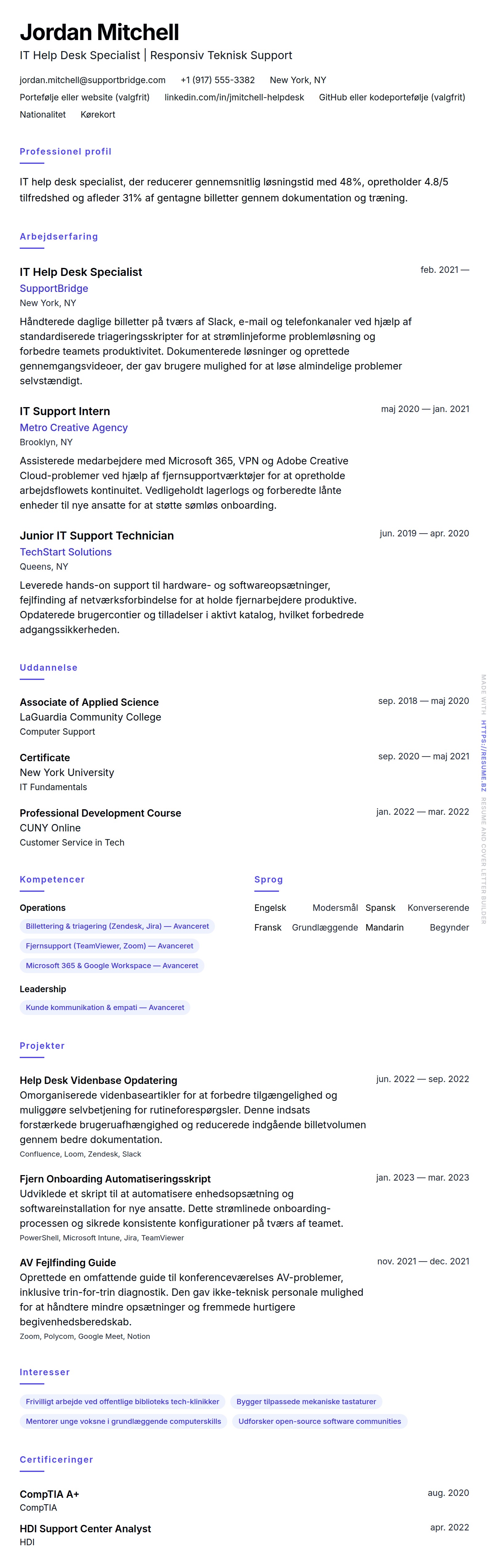 CV-forhåndsvisning for IT Help Desk CV Eksempel
